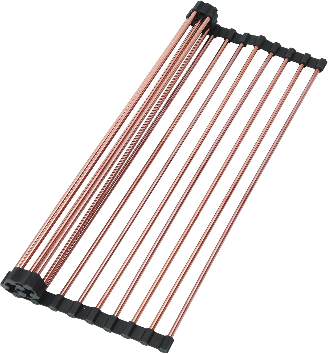 11.8" x 18.5" Expandable Roll Up Over The Rack Sink Cover Kitchen Dish Drying Rack,SUS304 Stainless Steel Multipurpose Collapsible Organizer Dish Drying Rack for Kitchen Sink Cover,Rose Gold