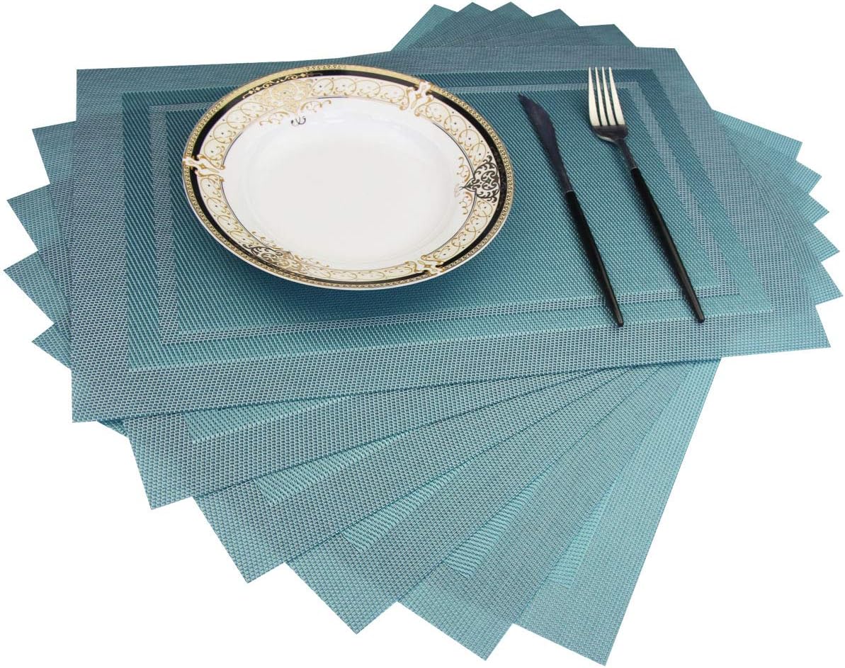 HAOXIANG PVC Placemats,Placemats for Dining Table,Heat-Resistant Placemats, Stain Resistant Washable Mats,Kitchen Table mats Set of 6 (Sea Blue)
