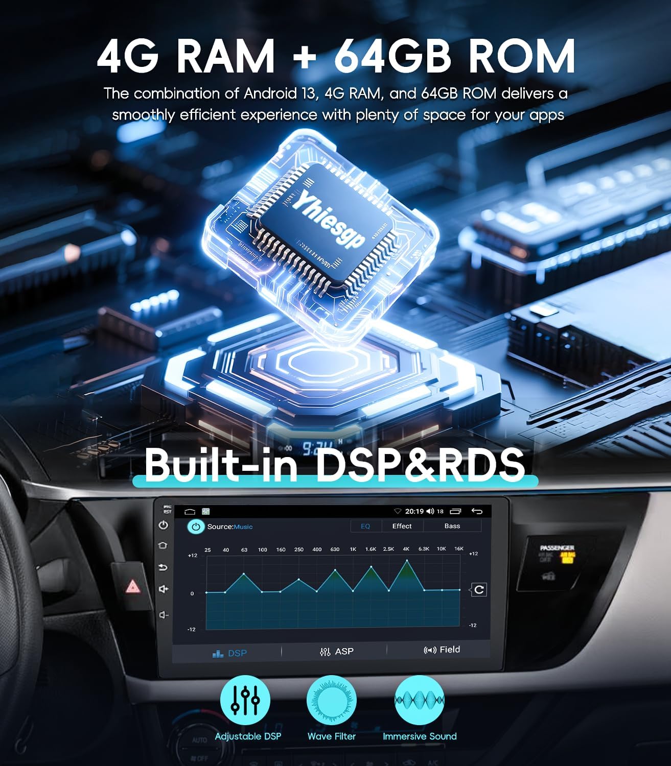 4G+64GB Android 13 Car Radio Stereo for Toyota Corolla 2014-2016, 9" Touch Screen Head Unit with Android 13/CarPlay/Android Auto/GPS Navigation/Bluetooth/FM/DSP Radio/AHD Backup Camera
