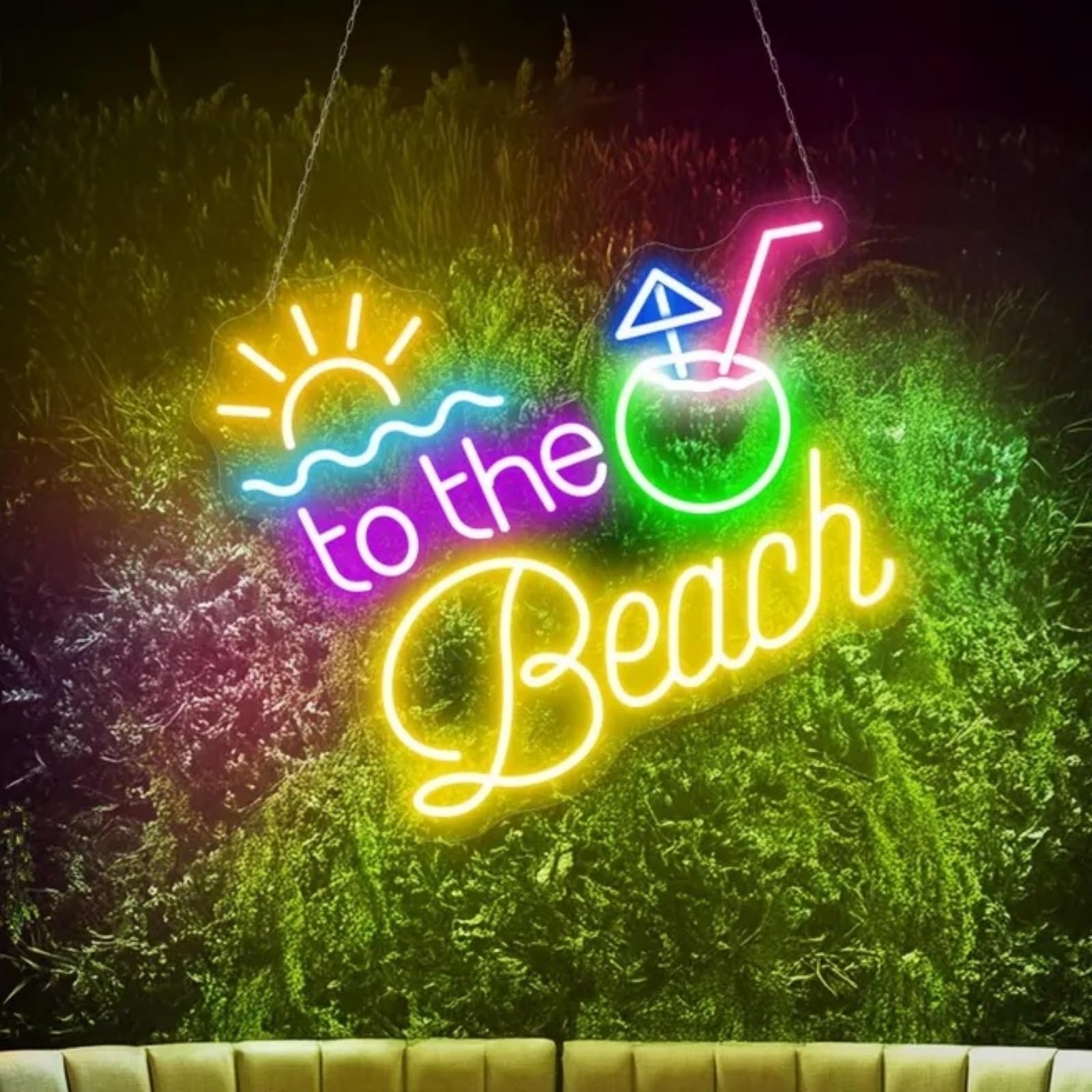 Sun Beach Palm Tree Neon Sign Tropical Neon Light Signs Coconut Tree LED Sign for Bedroom Living Room Tiki Bar Hawaii Club Summer Beach Party Decoration