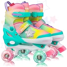 Girls Roller Skates for Kids Boys, Adjustable Double Row Quad Skate with Light-Up Wheels, Gradient Star Design for Beginners Ages 312