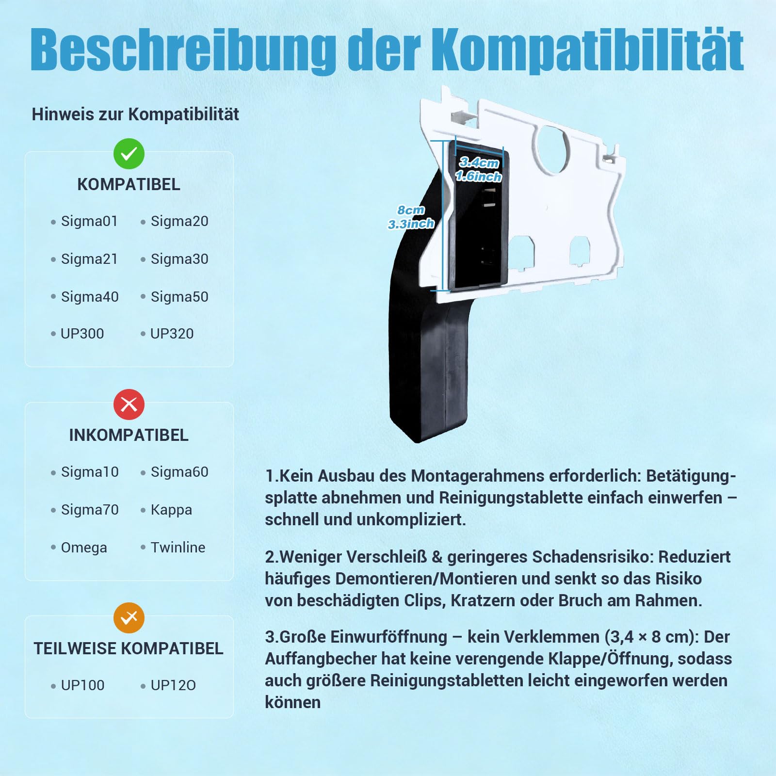 Einwurfschacht Kompatibel mit Geberit Sigma-Serie Unterputz-Spülkasten, Kompatibel mit Sigma 01/10/20/21/30/50, Einsatz für Reinigungswürfel/Reinigungstabletten, Schwarz
