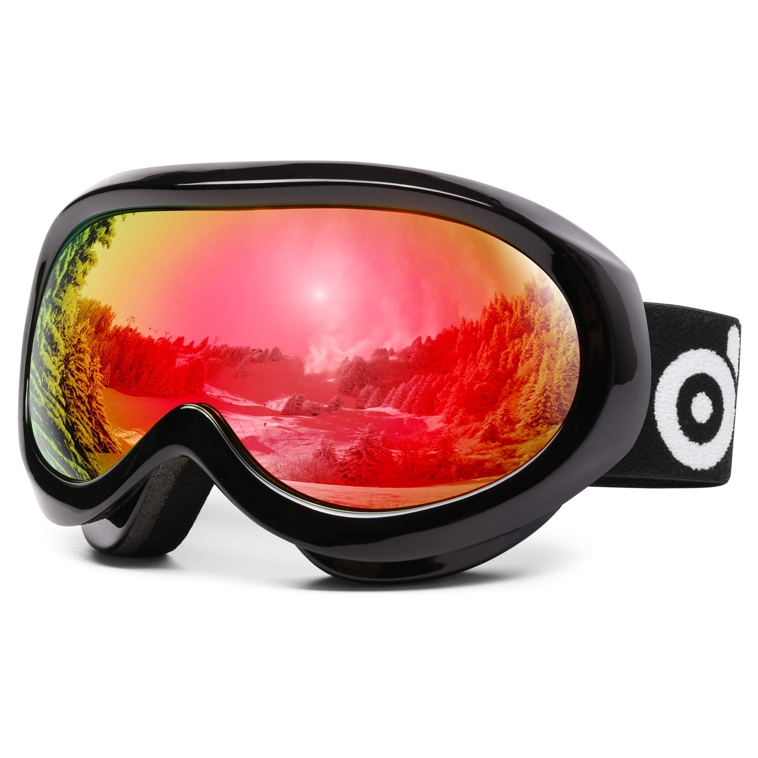 Odoland OTG Ski Goggles for Kid, UV Protection and Anti-Fog Len for Children and Youths, Double Grey Spherical Lens Snowboard Goggles Perfect for Skating Skiing Snowboard for 4-16 Boys and Girls