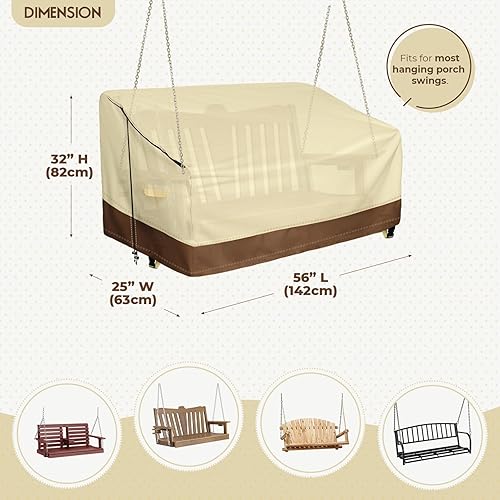 Miniatura 3 de Funda colgante para columpio de porche, impermeable, 420D, para exteriores, patio, columpio, 56 x 25 x 32 pulgadas, beige y café