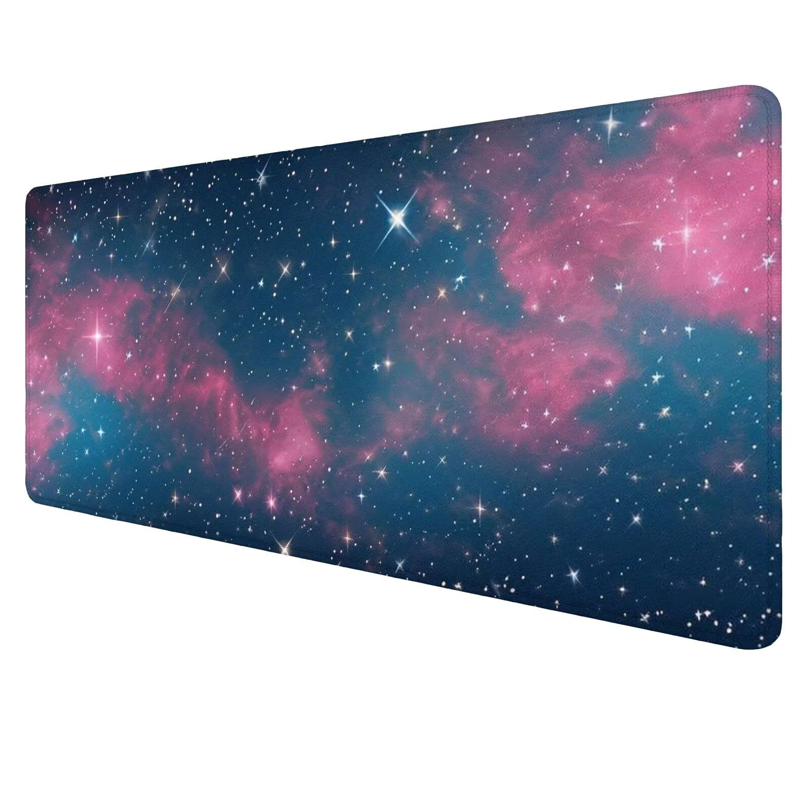 Starry Sky Szeroka podkładka pod mysz do gier różowa podkładka pod mysz do gier XXL 1400 x 700 x 3 mm, mata komputerowa akcesoria biurowe z antypoślizgową podstawą do klawiatury i myszy dla graczy