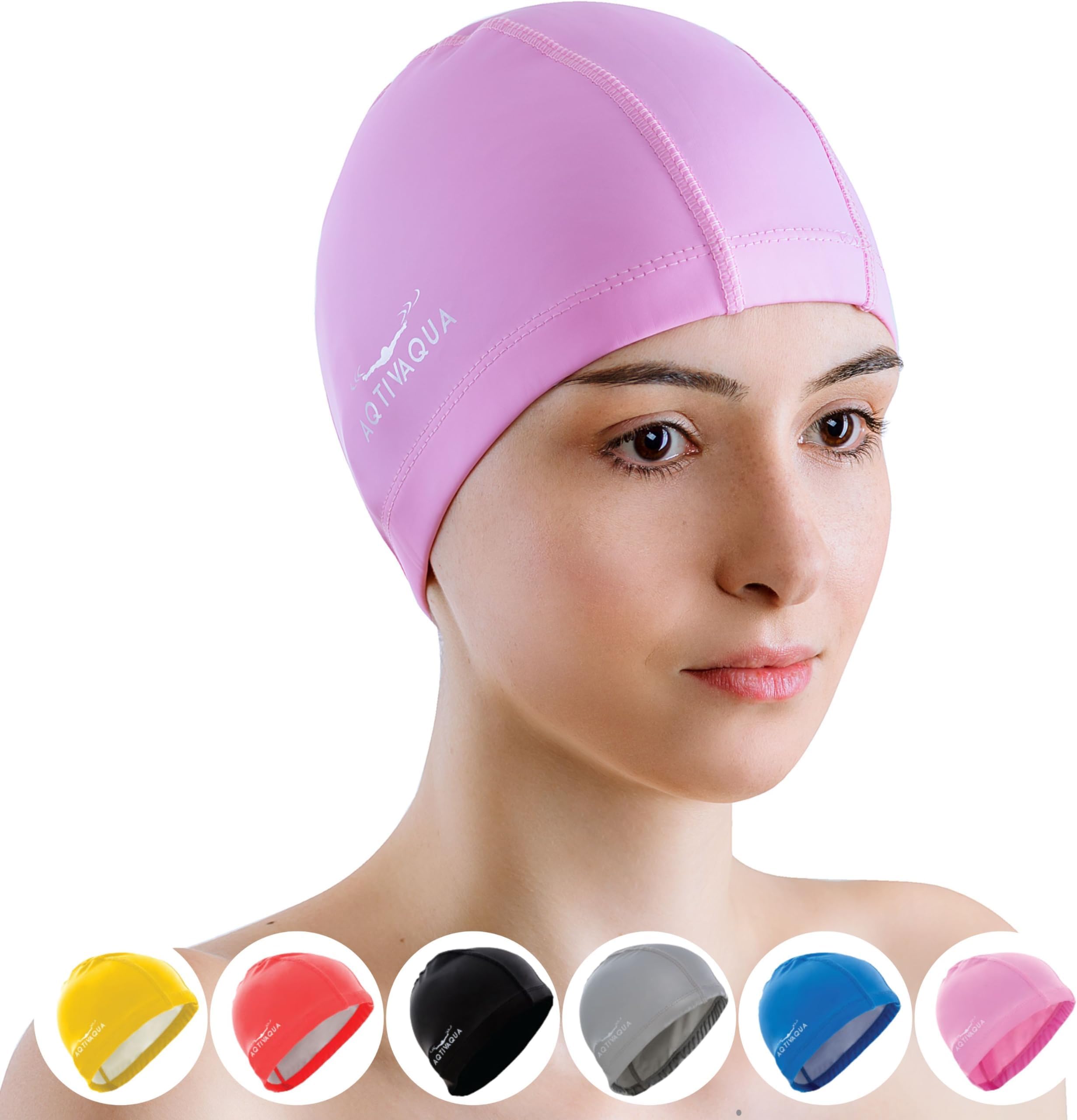 AqtivAqua Swimming Cap for Adults and Kids — Soft and Elastic Spandex with Protective Layer — Ideal for Use in Swimming Pools or Open Water