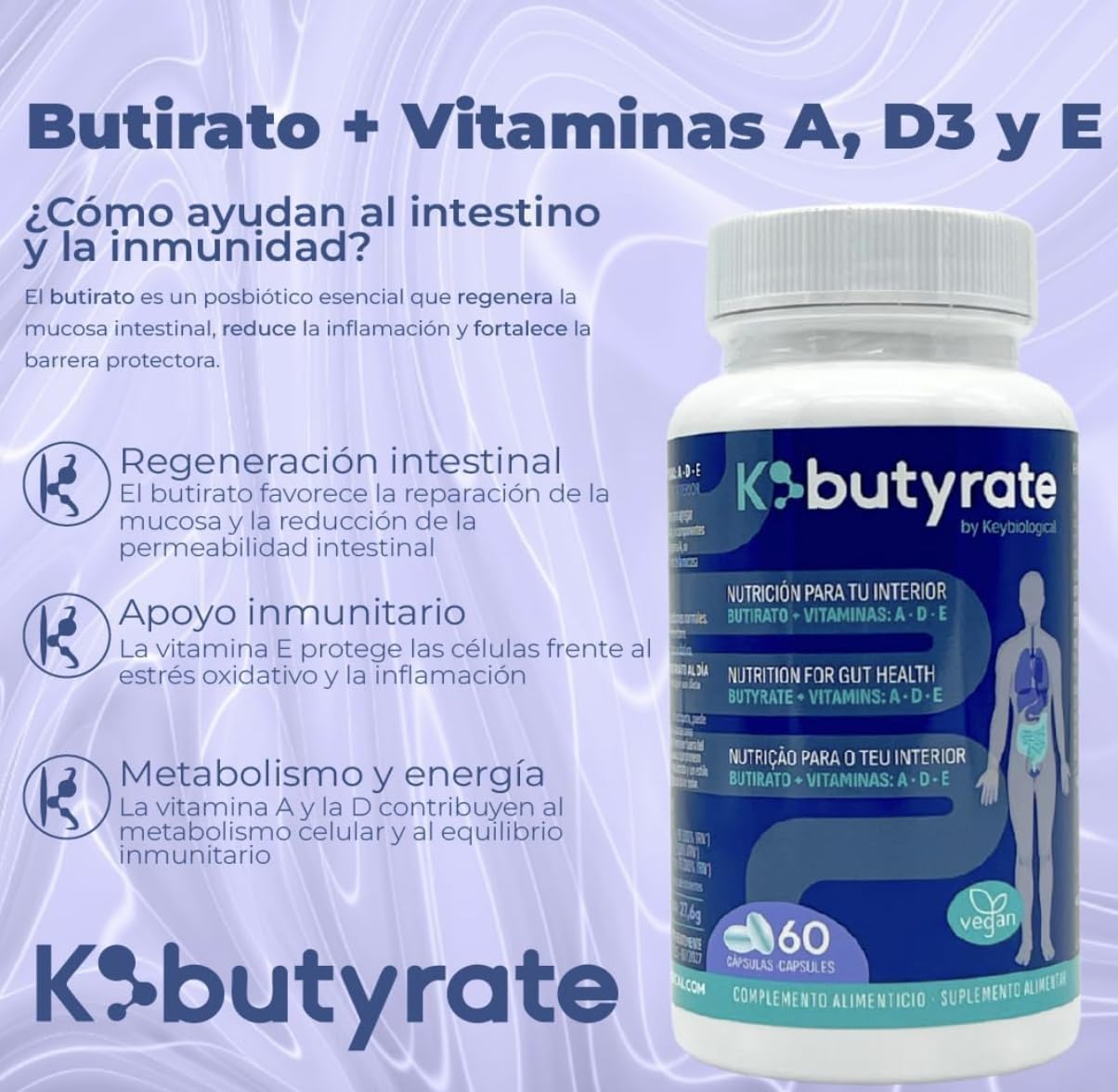 K-Butyrate 60 kapsułek, pobiotyczny suplement diety z wegańskim kwasem masłowym.