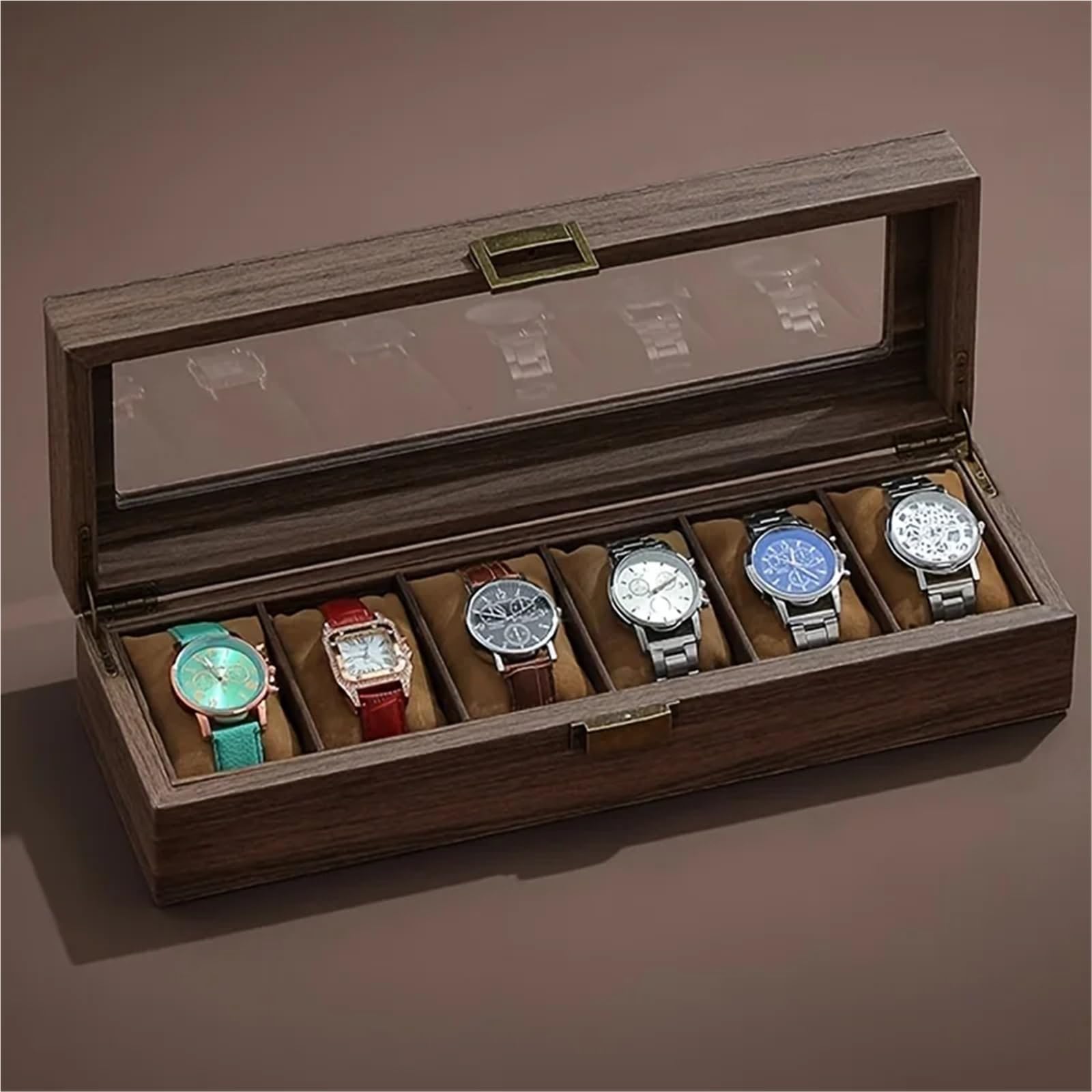 Portaorologi in Legno Massello Scatola porta orologi con venature del legno | Slot multipli meccanici, grande capacità domestica(10slot)
