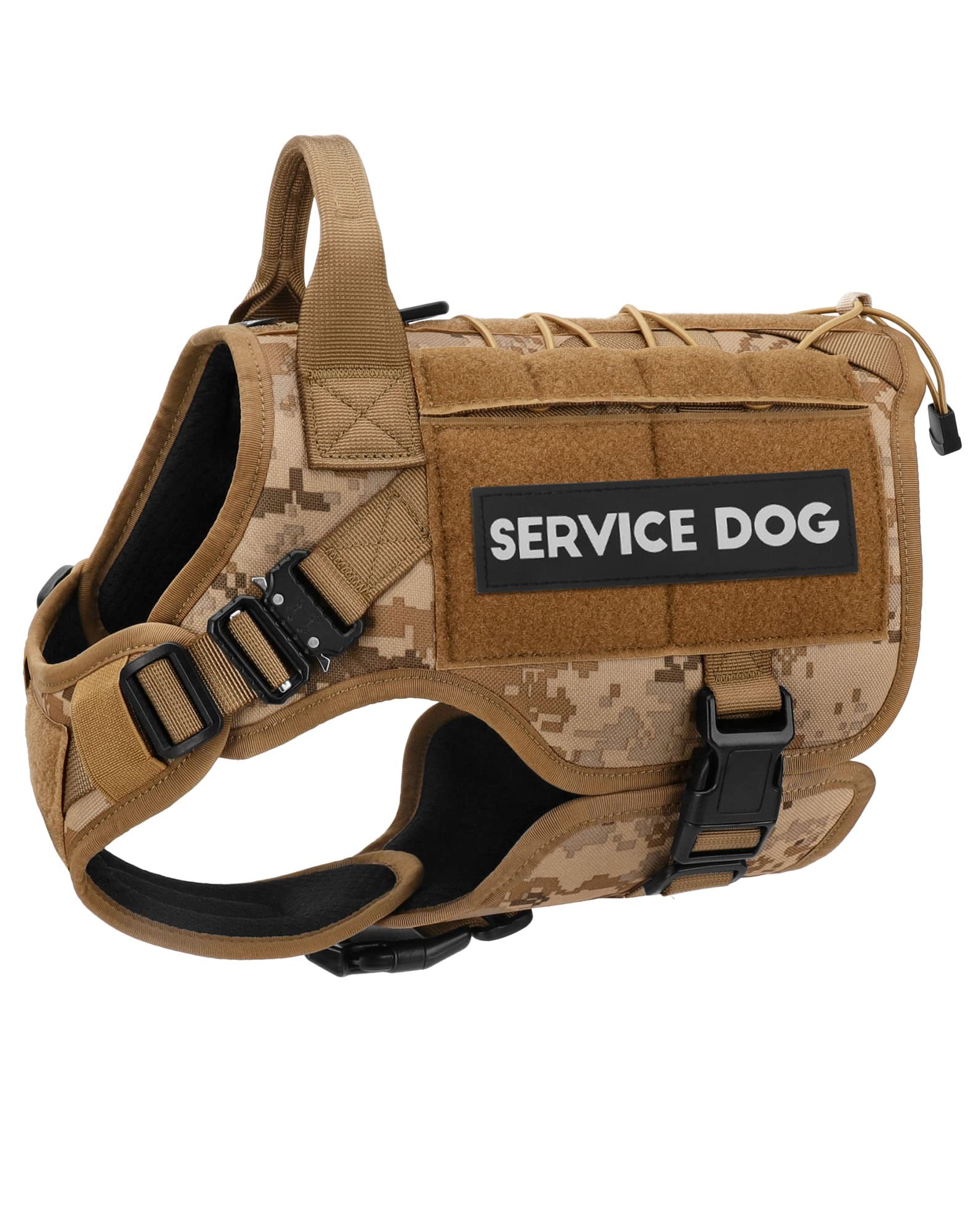PETNANNY Pettorina tattica per cani, di servizio, supporto emotivo, per cani di taglia media e grande, senza tiro, ESA, con gancio e anello, gilet Molle da lavoro, per addestramento e caccia (mimetico