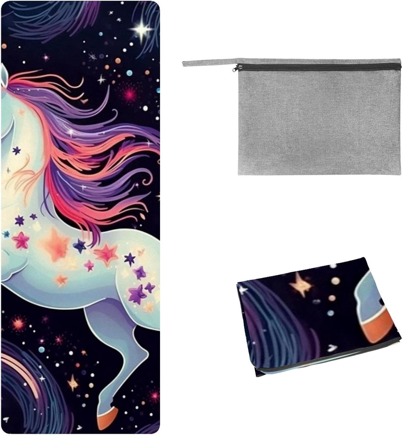 Yoga Towel, Galaxy Unicorn Pattern Non Slip Sweat Absorbent Hot Yoga Mat Towel for Hot Yoga, Pilates and Fitness - 72.8" x 26.8"
