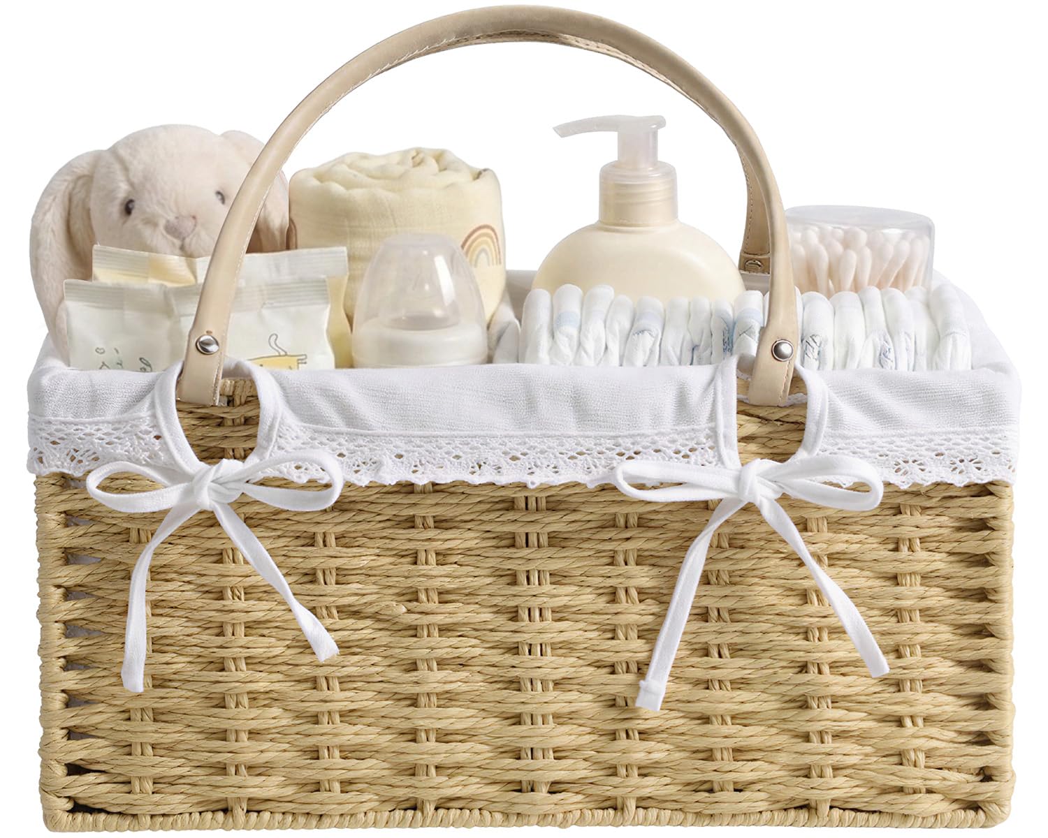 Yecaye Large Baby Diaper Caddy Organizer, Paper Rope Storage Baskets, Khaki