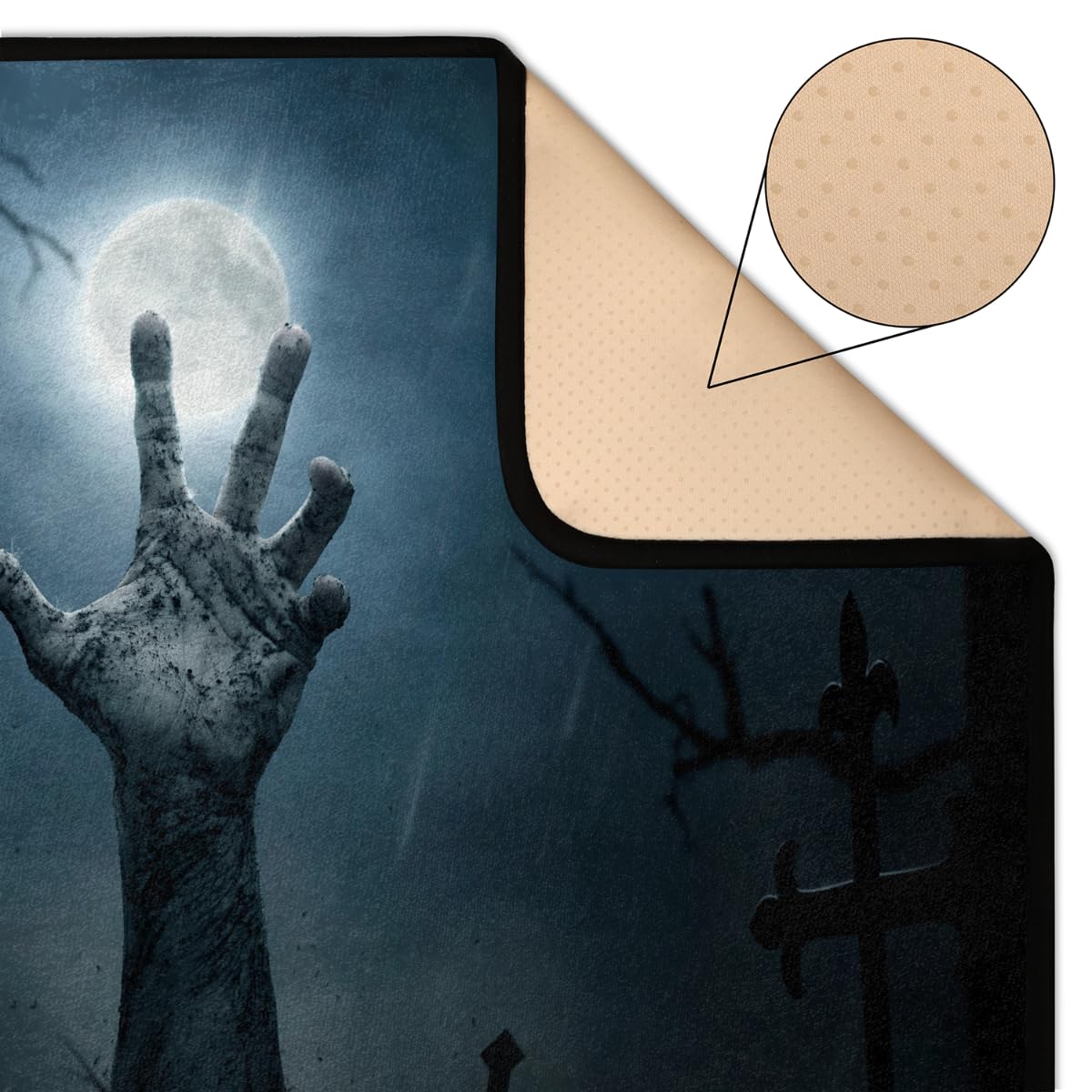 Halloween-Küchenteppich-Set – Zombie/Skelett-Design, 50x120 Cm & 50x70 Cm, Rutschfest, Gepolstert