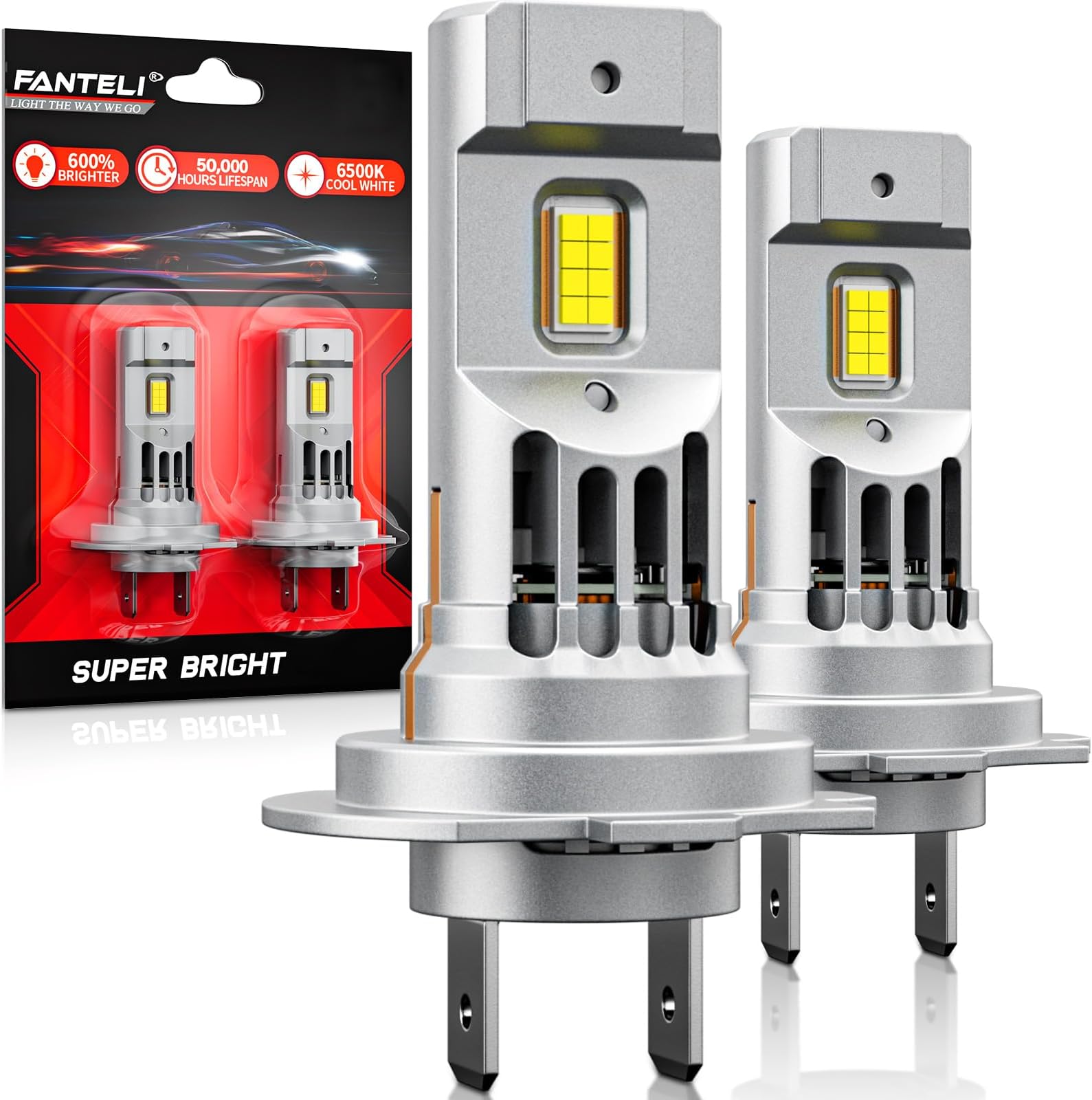 FANTELIH7 LED Fog Light Bulb, 34000LM Super Bright 1:1 Size Fog Lights, No Adapter Required, Non-Polarity 6500K Cool White Fog Lamps, Direct Installation, Pack of 2