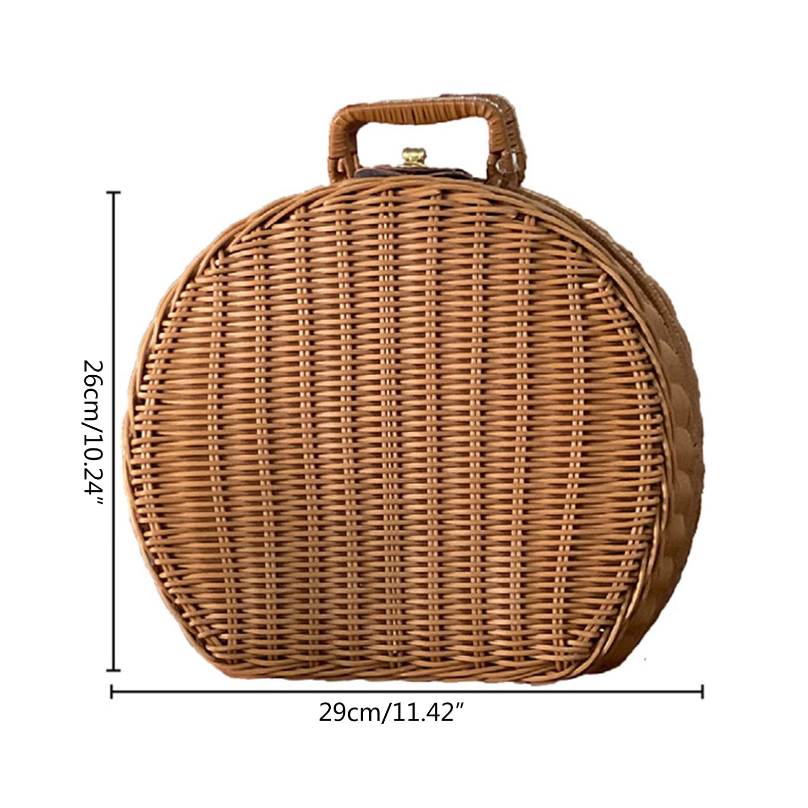 Cestino da picnic intrecciato a mano, con manici, in finto vimini, borsa in vimini, vintage, per cibo, frutta, torta lunare