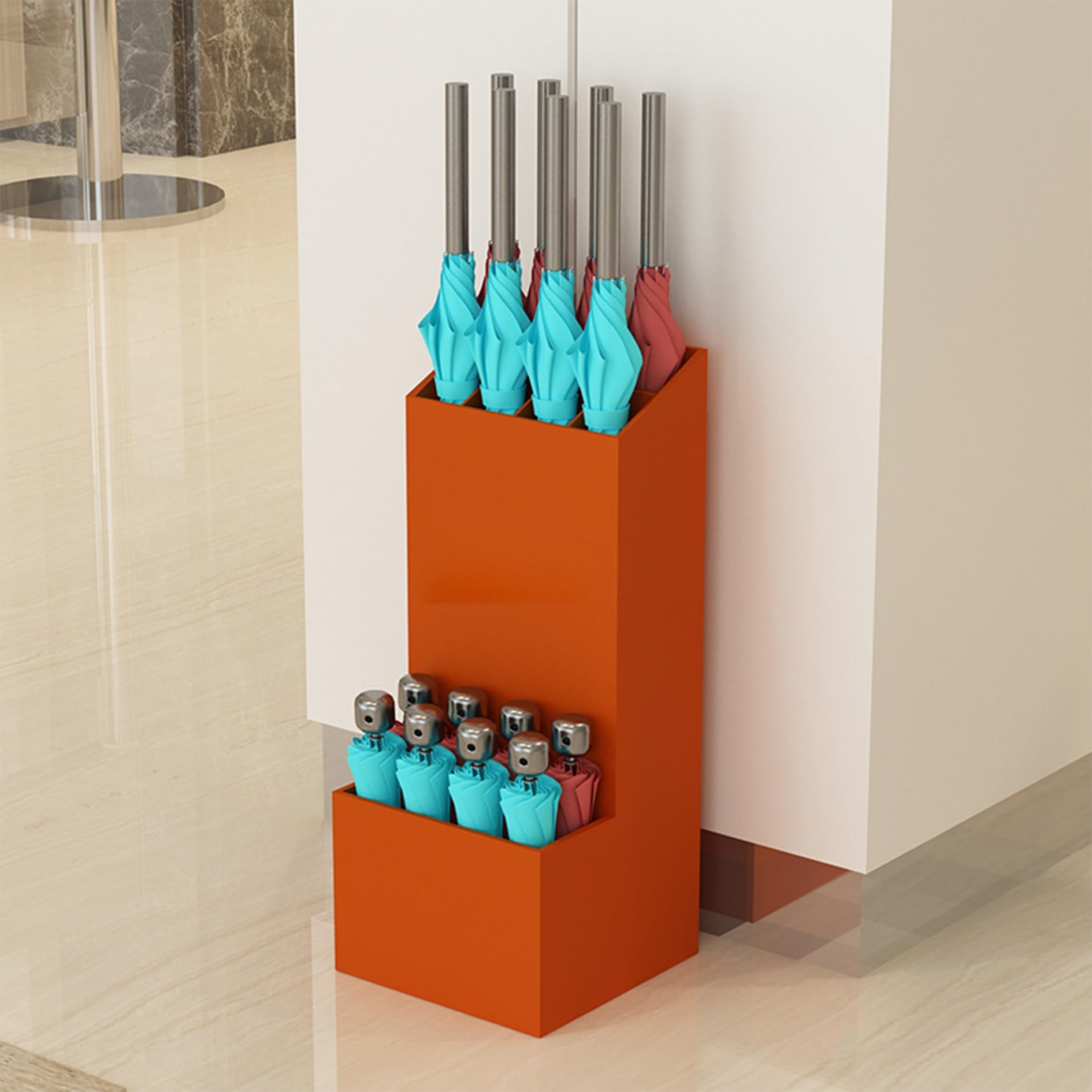 Porte-parapluies haut de gamme en métal or pour réception d'hôtel