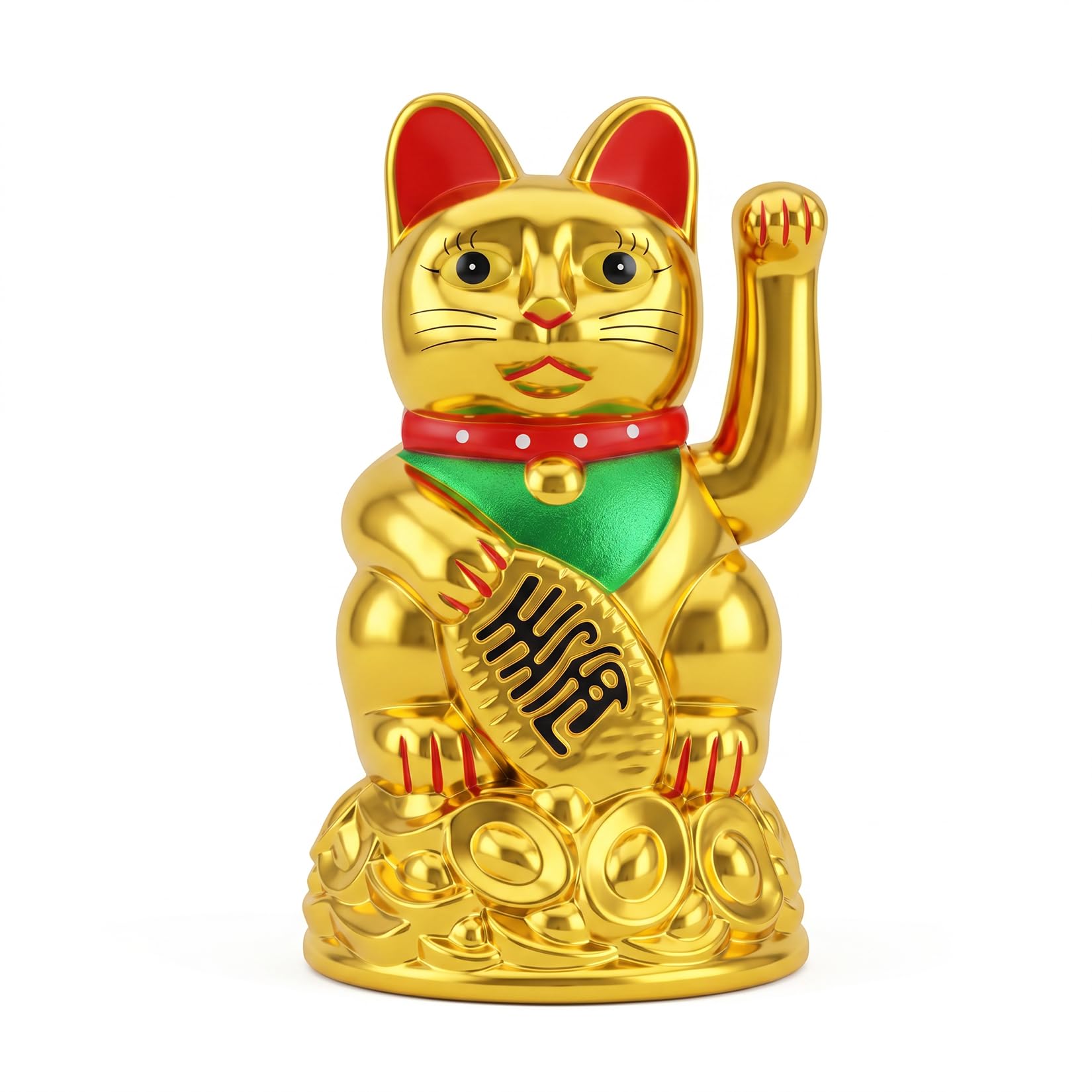Starlet24 - Gatto portafortuna “Maneki Neko” con zampina che si muove, per feng shui, Plastica, gold, 11 cm