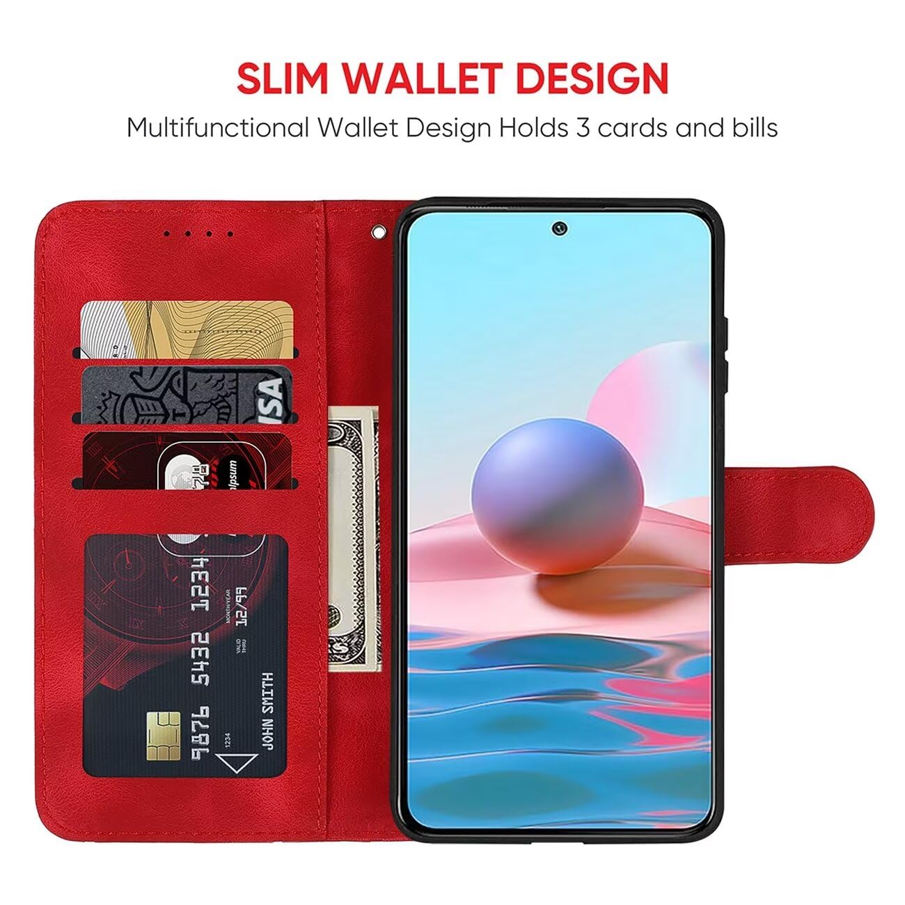 Wanyuexes Case for Redmi Note 10/Redmi Note 10S/Note 11SE 4G/Poco M5S Wallet Case with Tempered Glass Screen Protector - Image 2