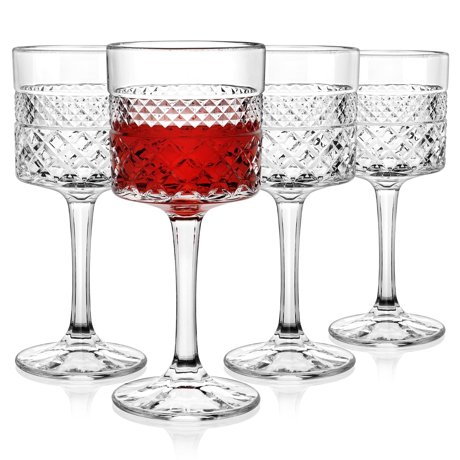Wine Glasses Set of 4, 400ml Large Crystal Wine Glass, Square Red Wine Glasses with Long Stem, Gifts for Wedding Birthday Celebrations
