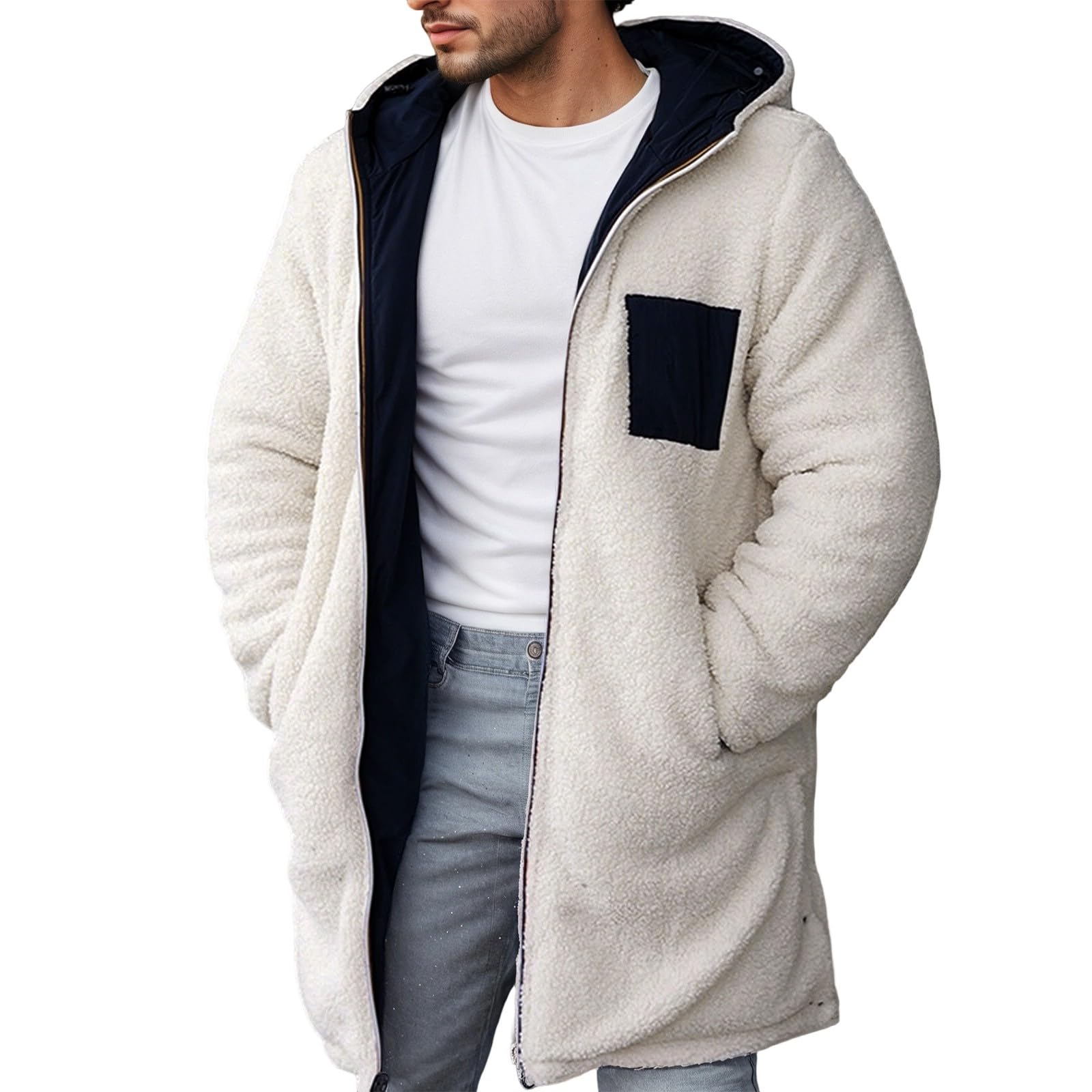 Veste Homme Polaire - Veste Polaire réversible à Capuche, Coupe-Vent, Thermique, zippée, Toutes Saisons, pour activités de Plein air et Tenue décontractée