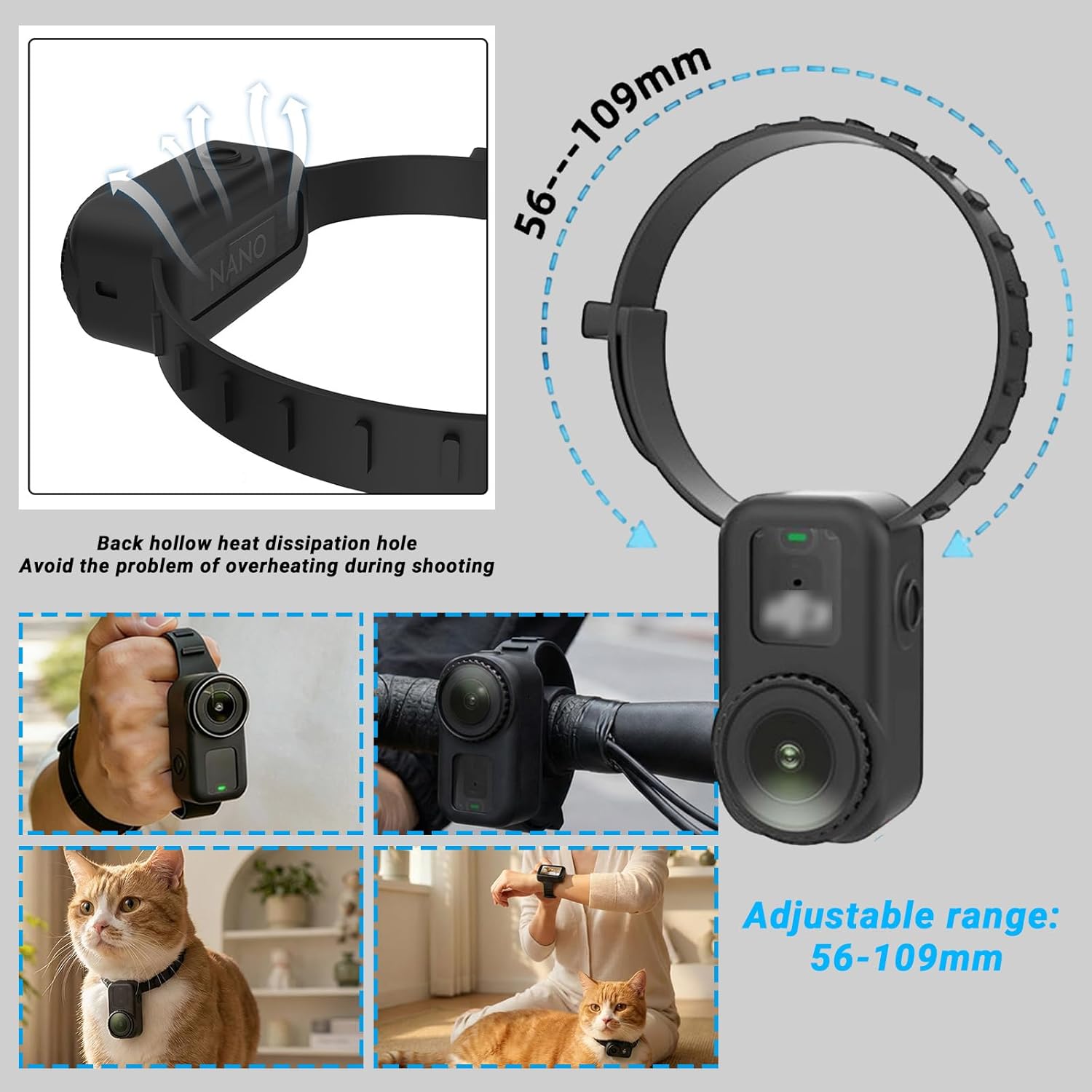 7 in 1 Action Camera Accessory Combo Kit -Compatible with DJI Osmo Nano, Magnetic Chest Mount, Flexible Adhesive Mount, Silicone Case, Wrist Strap, Screen Silicone Strap & Screen Protectors (2 pc)