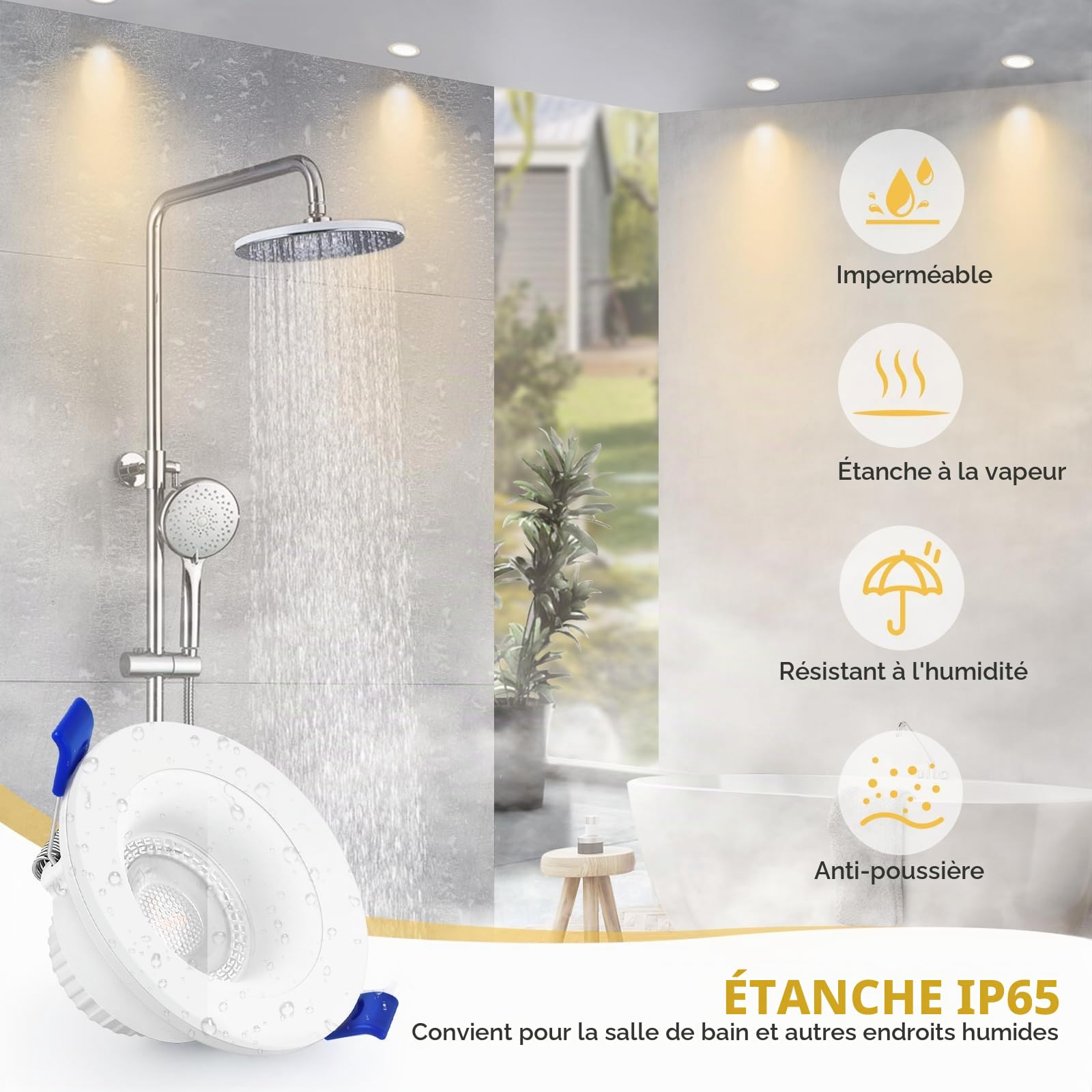 Spot LED Encastrable 230V 4000K IP65 Spot Salle de Bain 68-75mm 6PCS Blanc