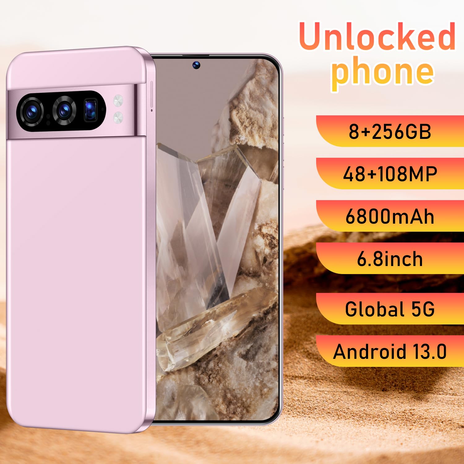 Unlocked Cellphone PIEXL 8 pro Smartphone Android 13 Unlocked Phone with 6.8-inch Display/ 108MP+48MP Camera/Dual SIM/8GB+256GB/6800mAh/FACE ID/Fingerprint/5G Mobile Phone (Blue)