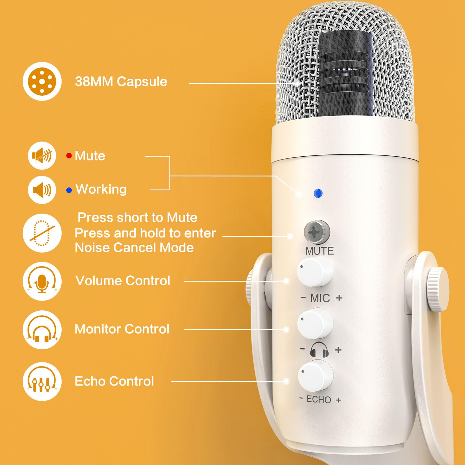 Zealsound USB Podcast Microphone with Noise Reduction, Mute, Echo & Gain, Works with PC, Mac, iPhone, Android, PS4/PS5 - Image 2