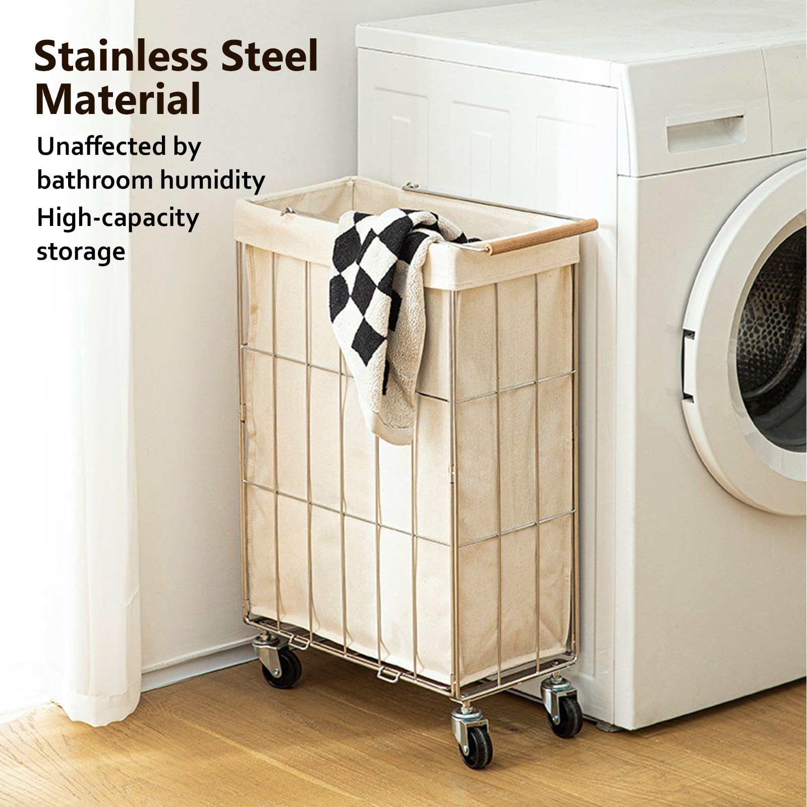 Carrello Portabiancheria Con Ruote, Cesto Panni Sporchi Salvaspazio | Sacco Rimovibile In Cotone E Struttura Robusta, Organizer Per Lavanderia E Bagno