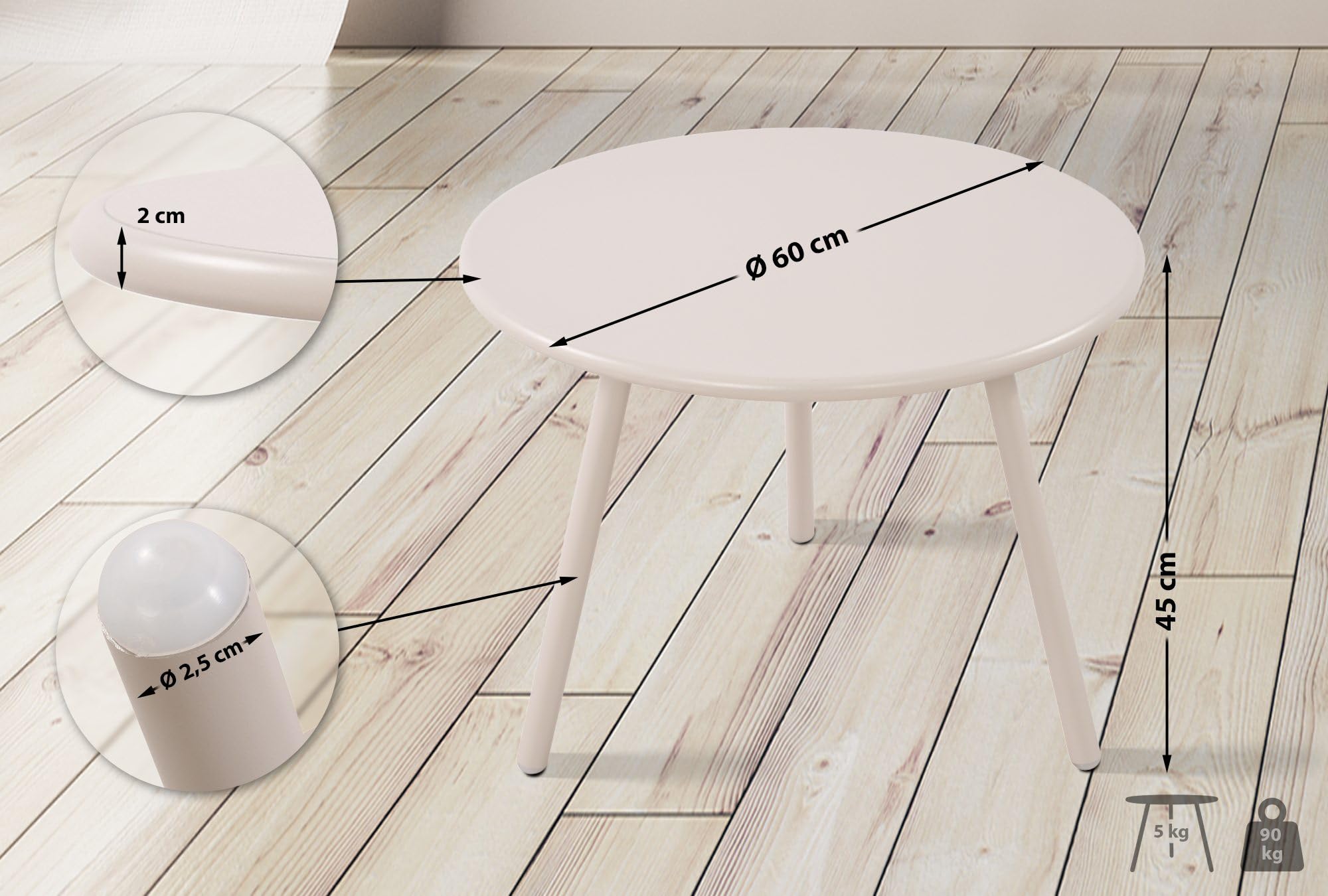 CLP Couchtisch Minot I Runder Loungetisch Für Draußen Und Drinnen I Gartentisch Wetterfest Und UV-beständig I Outdoor Beistelltisch, Farbe:pink