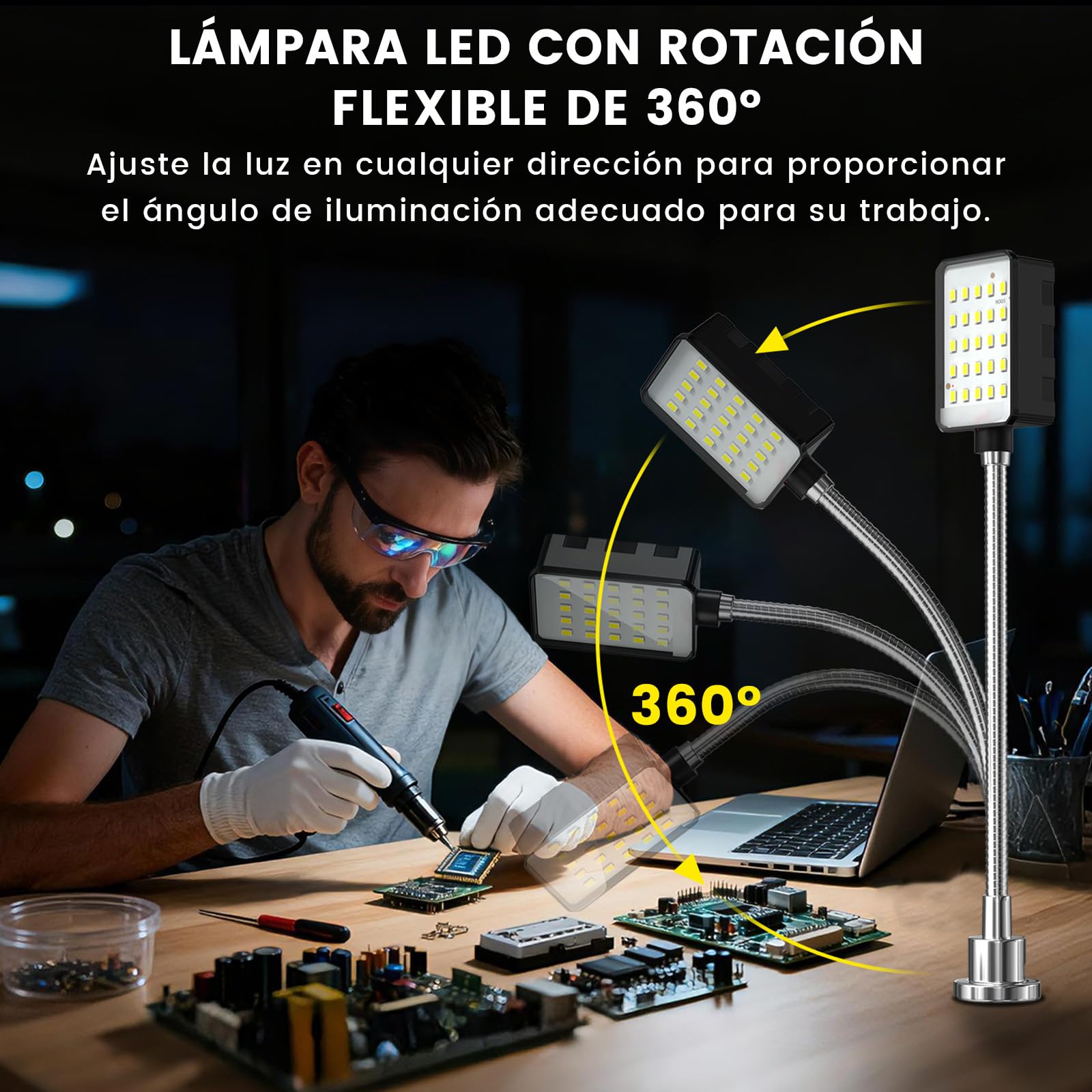 Lámpara de Trabajo Magnética Lamptobe de 10 W para Máquinas de 6000K con Cuello de Cisne Flexible y Base Magnética,Lámpara para Herramientas de Taller para Bancos de Trabajo,Tornos,Parrillas,Tallere
