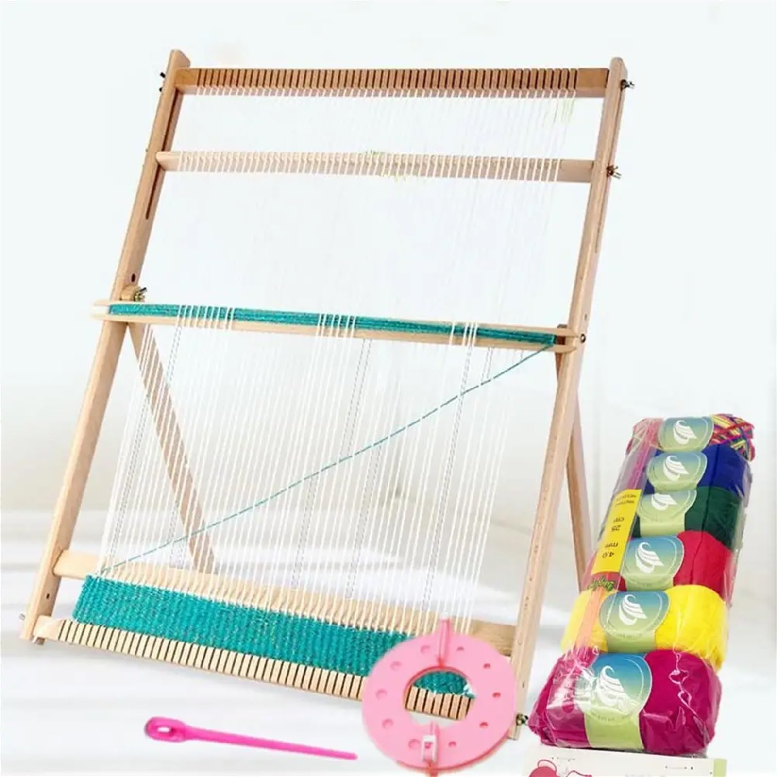 Telar con Soporte Kit de Tejido de Telar Kit de Telar de Madera Máquina de Tejer Grande Hecha a Mano