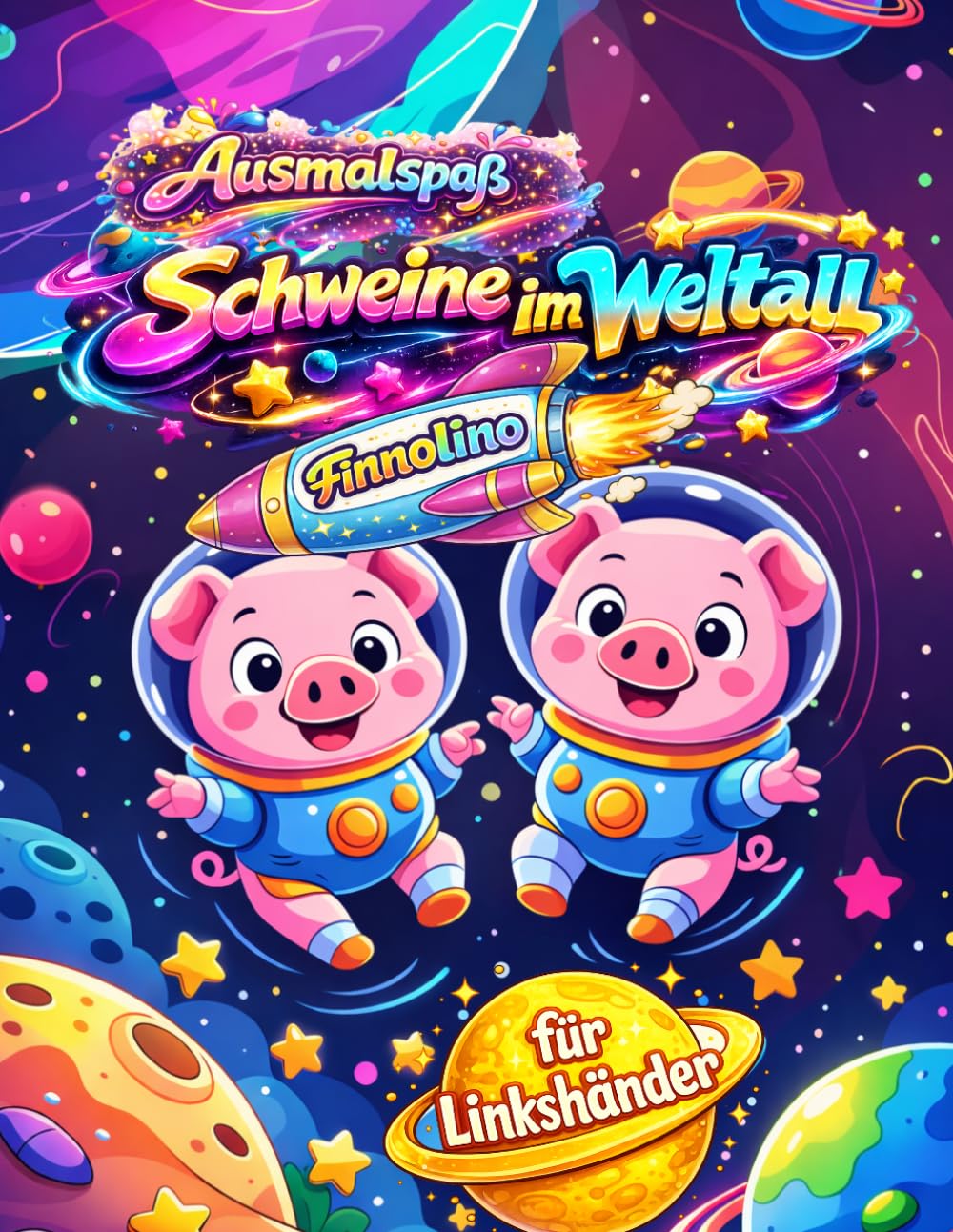 Ausmalspaß, Schweine im Weltall – Lustige Weltraumabenteuer mit niedlichen Schweinchen zwischen Sternen und Planeten: Malbuch für Kinder von 4–8 ... – Große Ausmalbilder, für Linkshänder