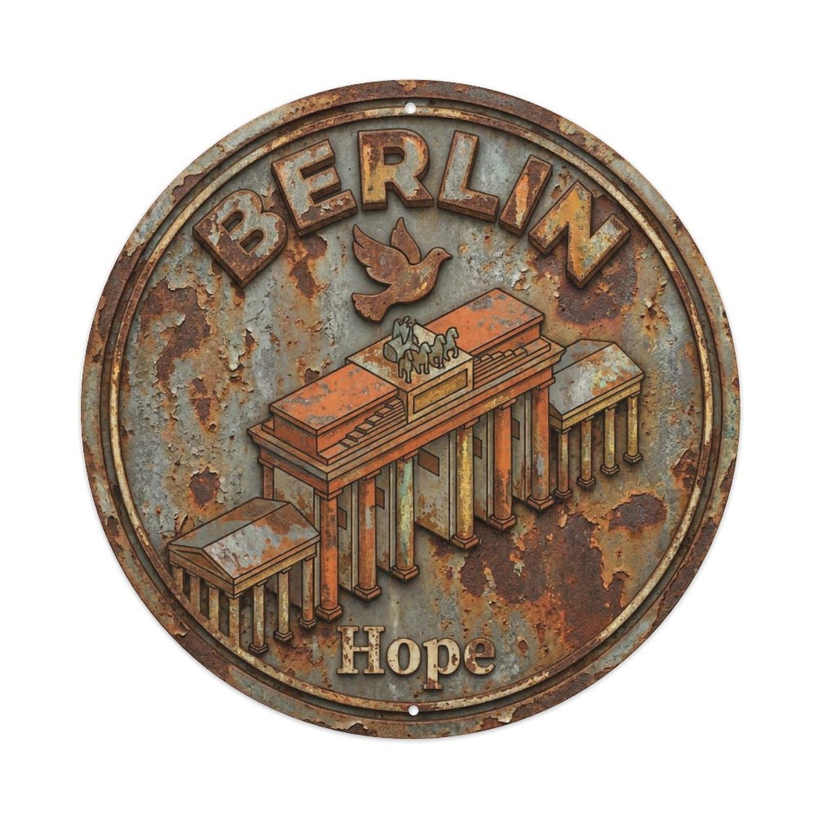 Yrnq 8X8inch Vintage Style Vintage Travel Berlin Germany Peace Metal Tin Sign