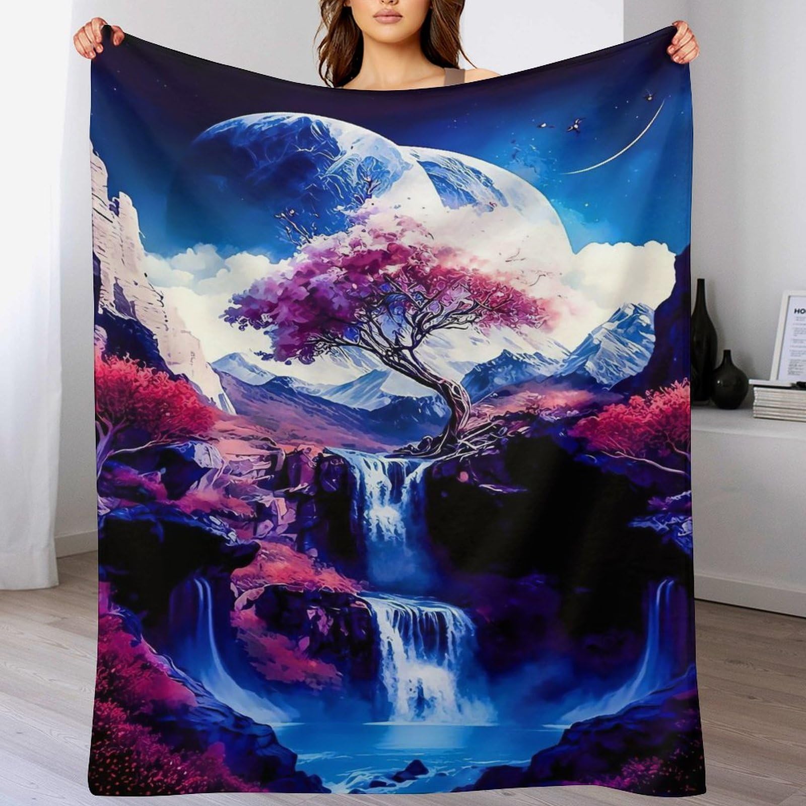 Couverture Cerisier Art Japonais en flannel douce toutes saisons pour lit et canapé 150x200cm