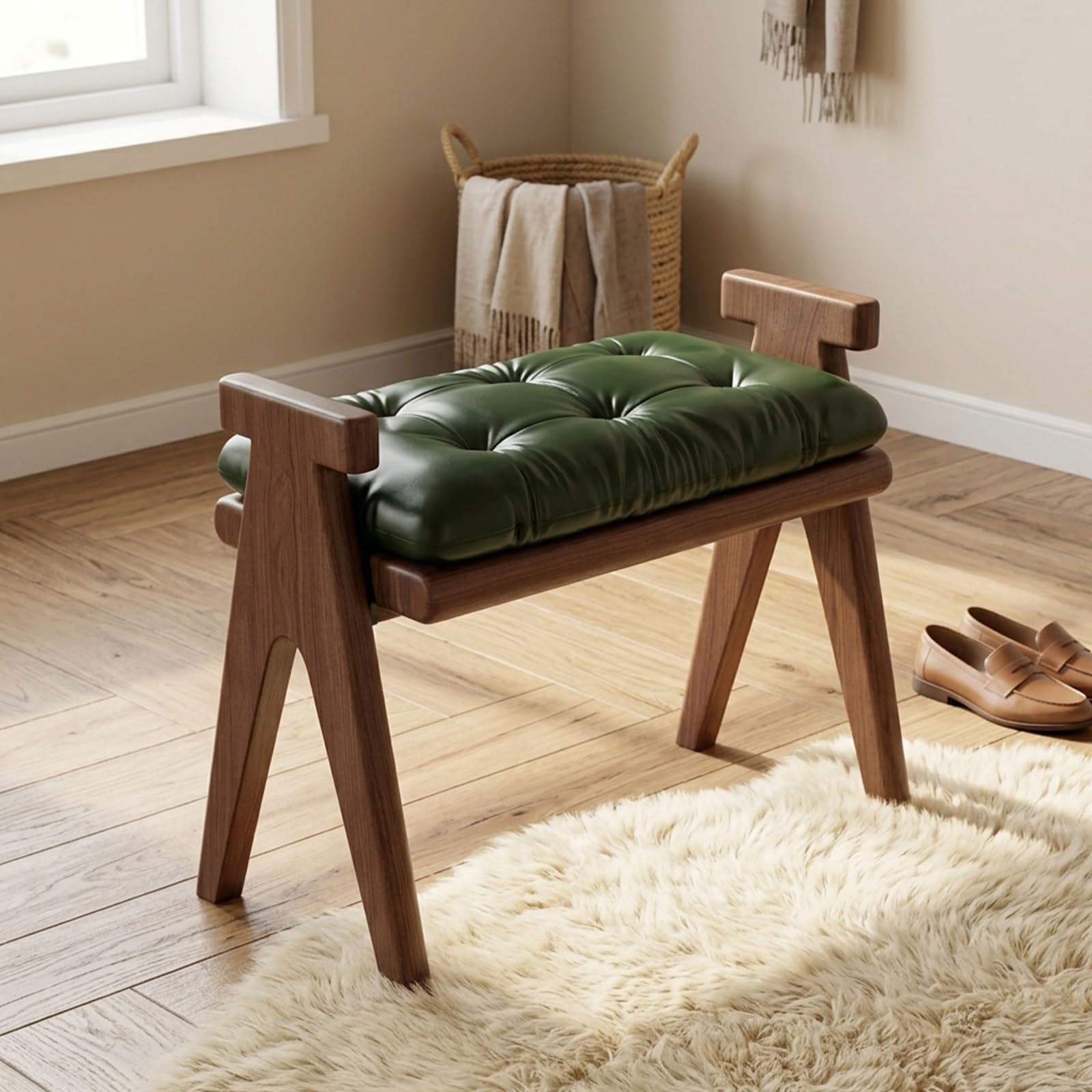 Banc à chaussures gain de place pour couloir avec siège rembourré