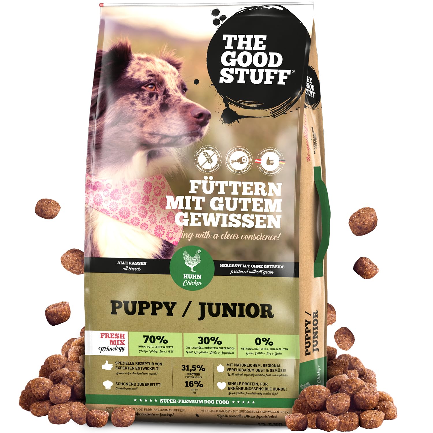 The GOODSTUFF Huhn (Puppy/Junior) 12,5 kg | Getreidefreies Hunde Trockenfutter Junior | Mit frischem Hühnerfleisch | Hundetrockenfutter für Welpen & Junghunde | Super-Premium Welpen Trockenfutter