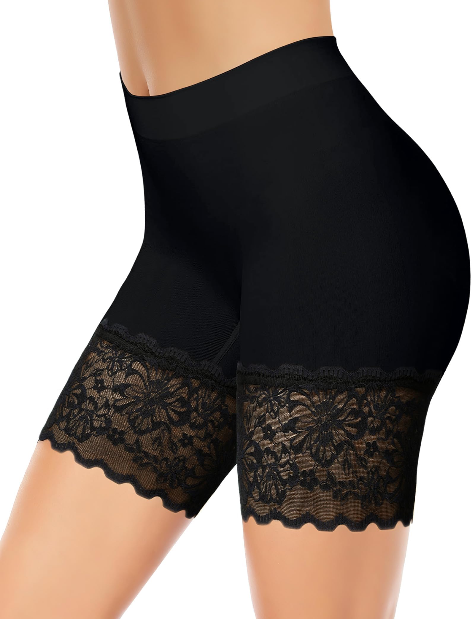 ZENUTA Women Anti Chafing Shorts Under Dress Seamless Slip Shorts Lace Hem No Rolling Breathable Cooling Safety Shorts