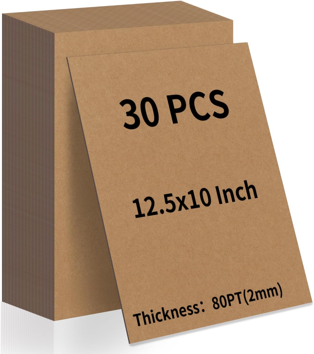 Wtrgas 30 Sheets 10" x 12.5" Brown Chipboard with Grey Core, 80 PT (2mm) Thick Book Board for Book Covers, Scrapbooking, Photo Backing and Craft Projects