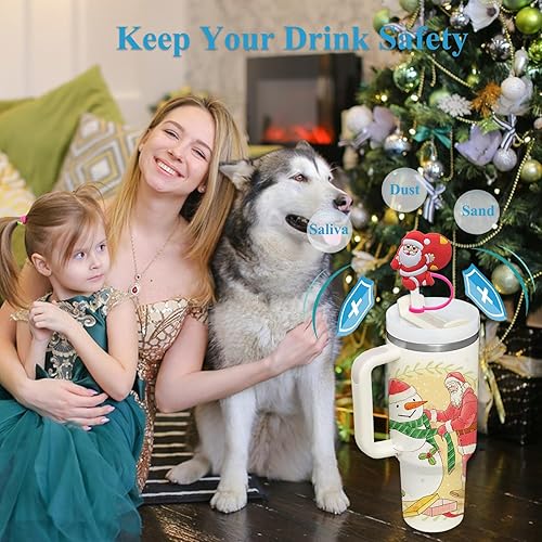 Miniatura 8 de 4 piezas de adornos para popote de Navidad, cubierta de popote Stanley de Amreich Christmas Stanley, vaso de 30 onzas y 40 onzas con asa, fundas de