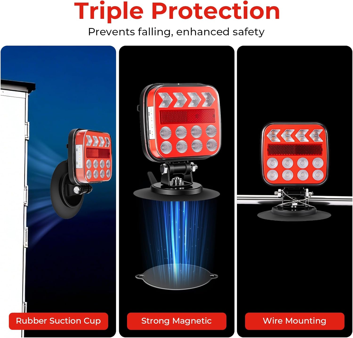 Wireless Trailer Lights - Adjustable Angle Strong Magnetic LED Trailer Light with Rechargeable, IP67 Waterproof, 6 Lighting Modes, Towing Hitch Lights for Vehicle, RVs, Trucks, Boats(Black)