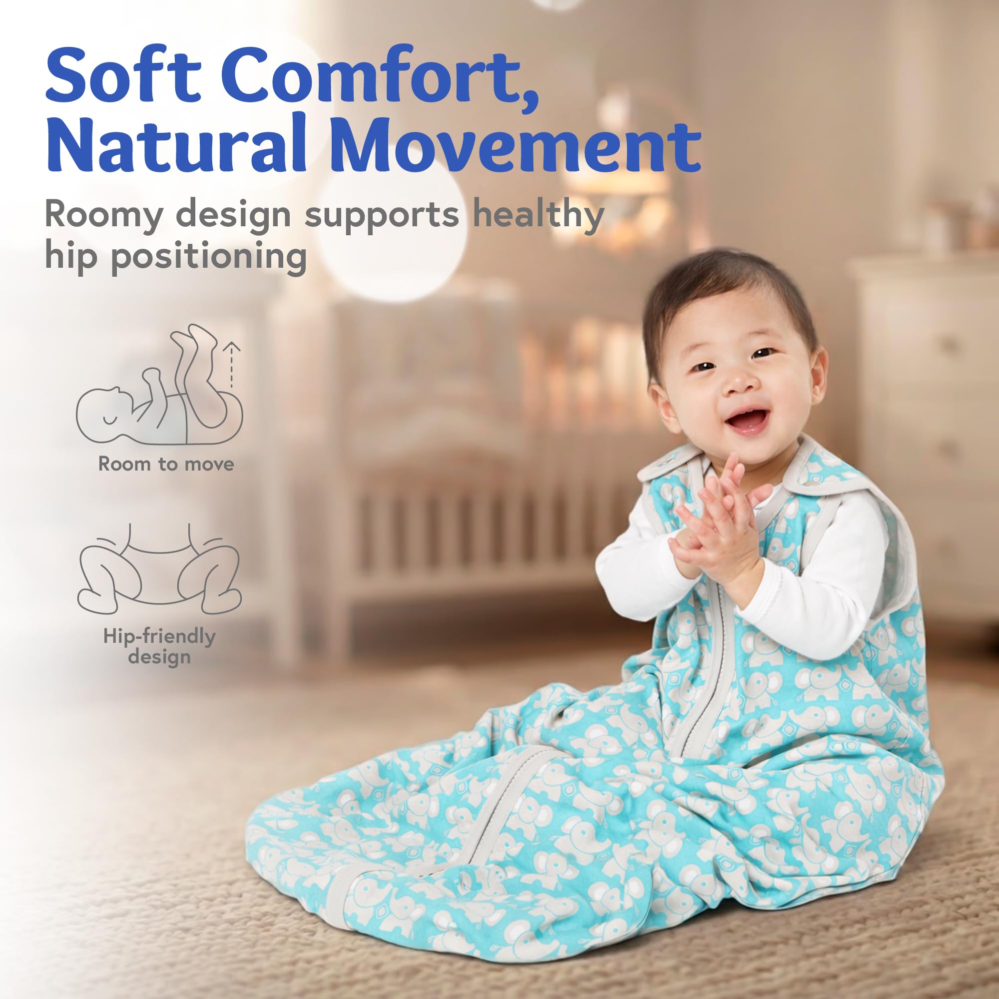 Nido de bebé Deedee Sleep Lite bebé Saco de dormir gris Heather Gray/Teal Talla:L (18-36 Months)