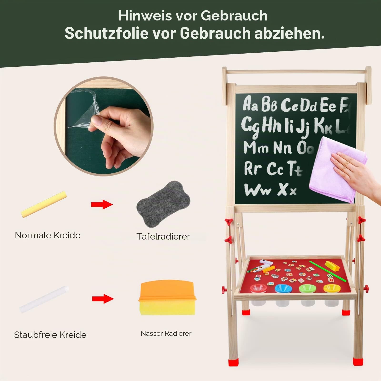 kramow Kinder Tafel und Doppelseitige Staffelei, Magnettafel für Kinder, Kreatives Lernen, Pädagogisches Geschenk für Jungen und Mädchen über 3 Jahre