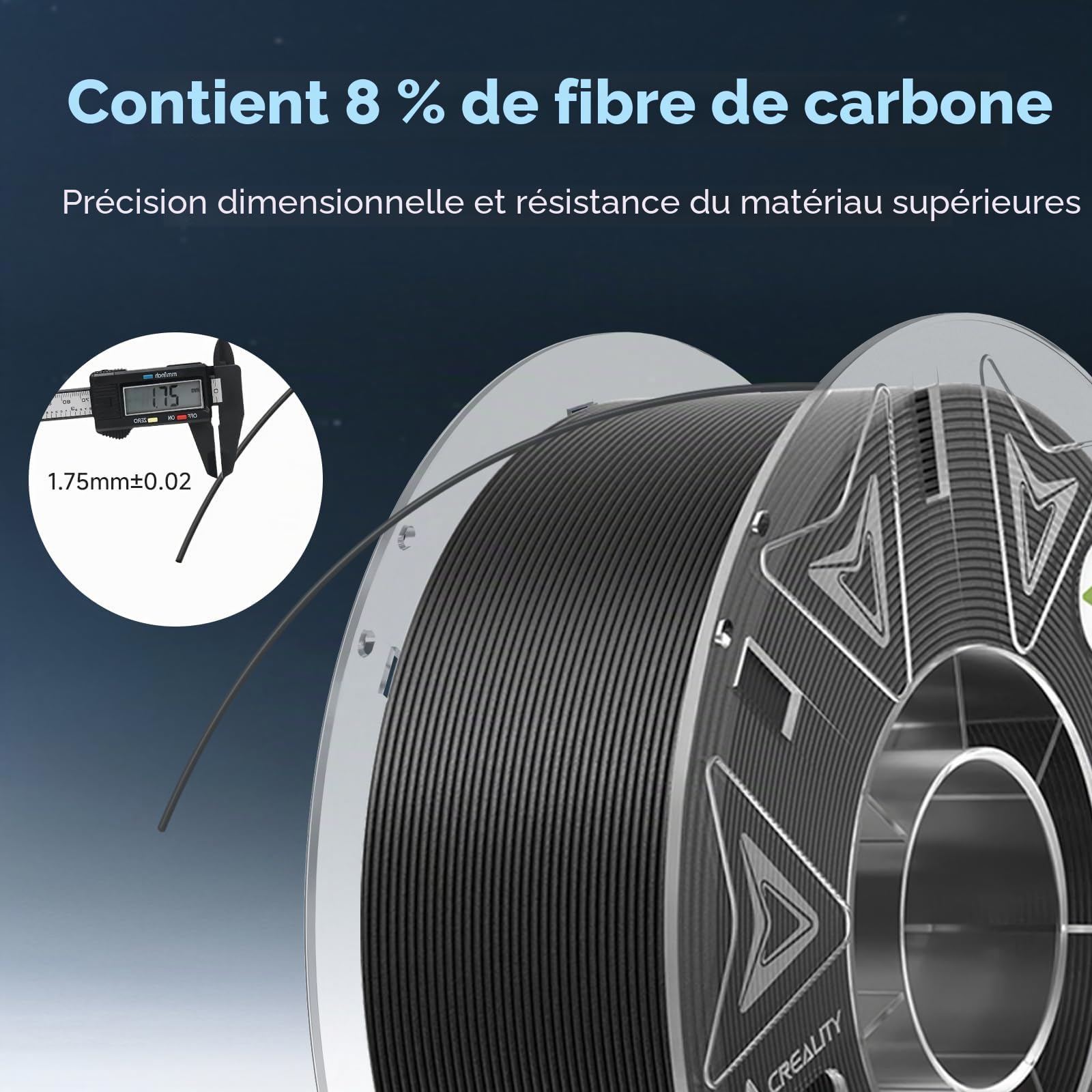 Creality Filament PETG en fibre de carbone - 1,75 mm - Hyper PETG-CF - 8 % de matériau d'impression 3D renforcé de fibre de carbone avec RFID, fibre de carbone PETG - Texture mate - 1 kg