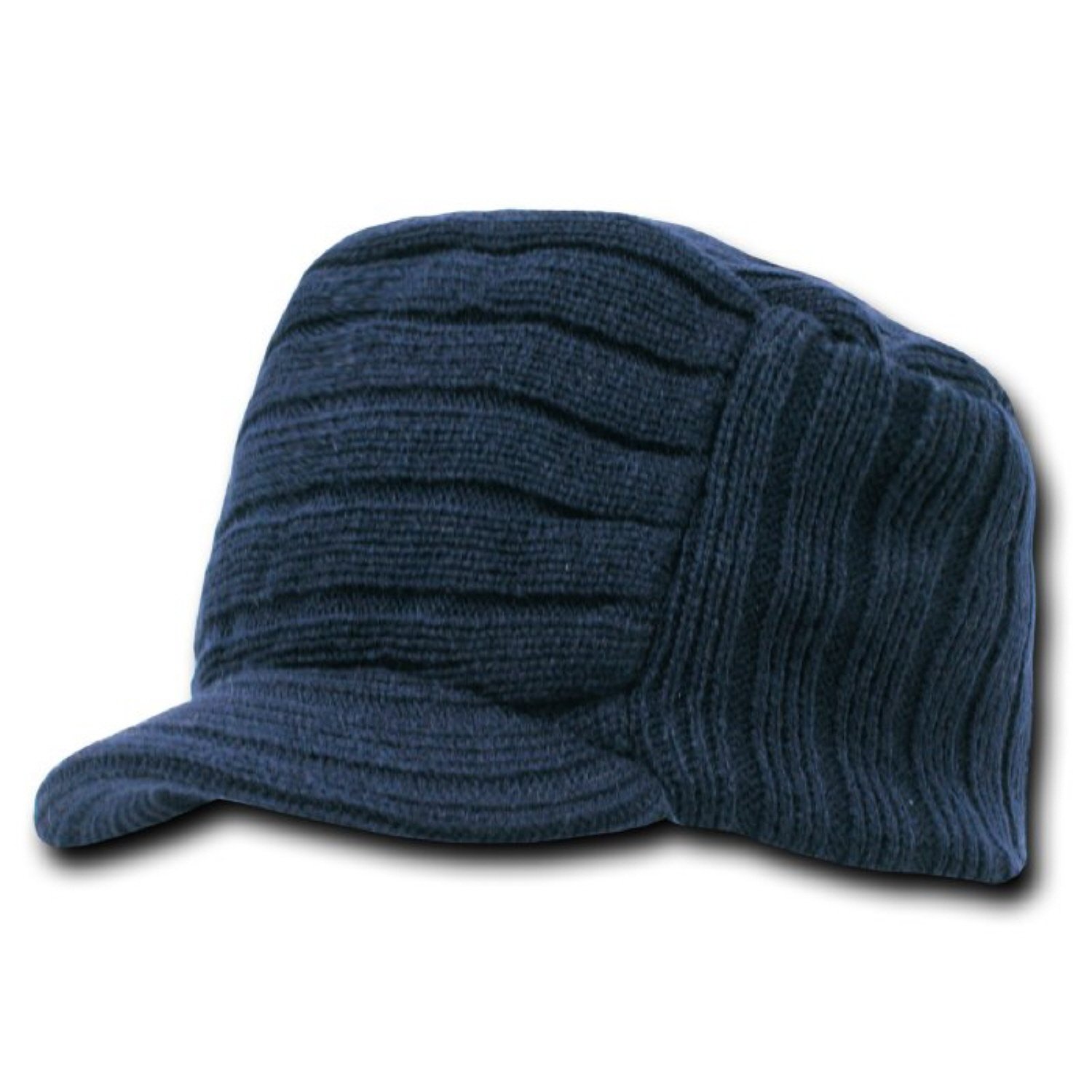 DECKY SKI Skate Knitted Flat TOP HybriCAP with Visor, Navy DEEP Blue Beanie