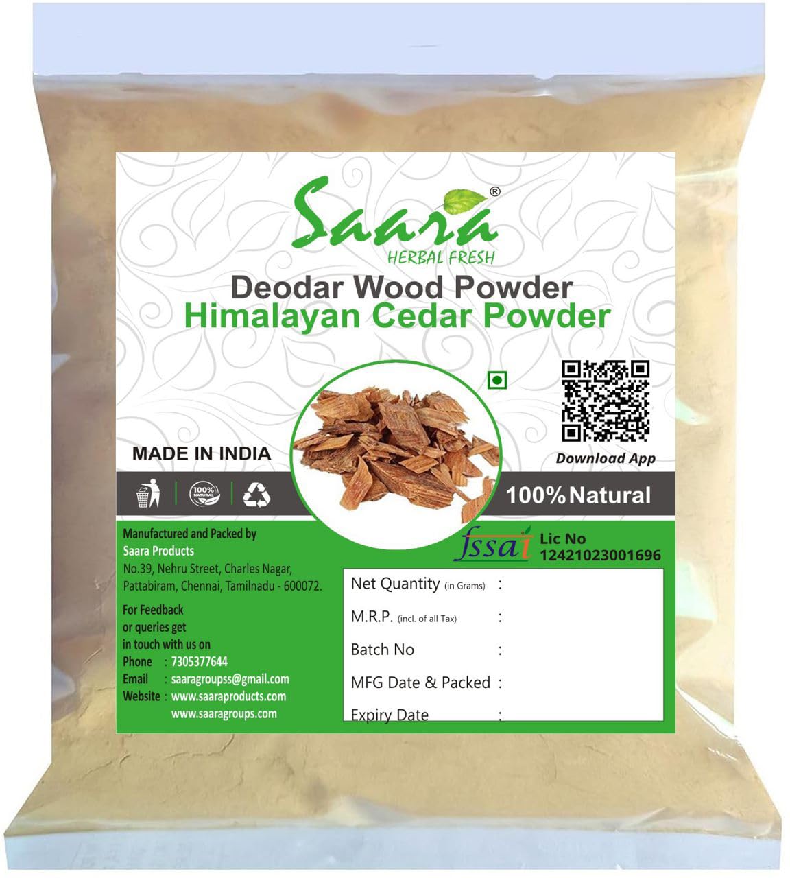 SAARA Deodar Wood Powder | Cedrus Deodara Powder | Himalayan Cedar Wood | Devadaru Wood Cedar Tree Powder 100g (B09F3746F6) Amazon Price History, Amazon Price Tracker