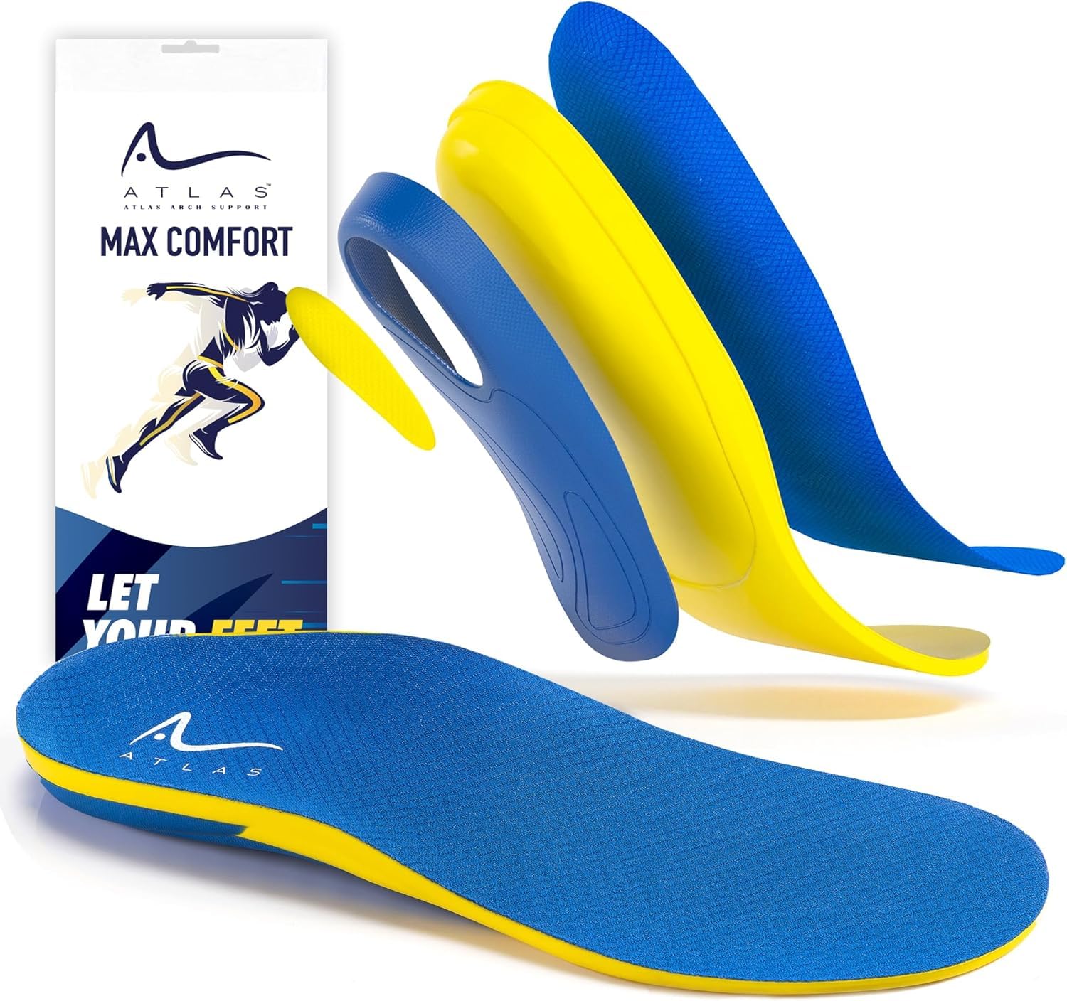 Photo 1 of Atlas Arch Support Plantar Fasciitis Insoles Alleviate Foot Pain High Arch Support Inserts for Men Suitable for Shoes Flat Feet 3.5cm Arch Shoe Insoles M (Men 7.5-9 / Women 9-10.5) SIZE LARGE