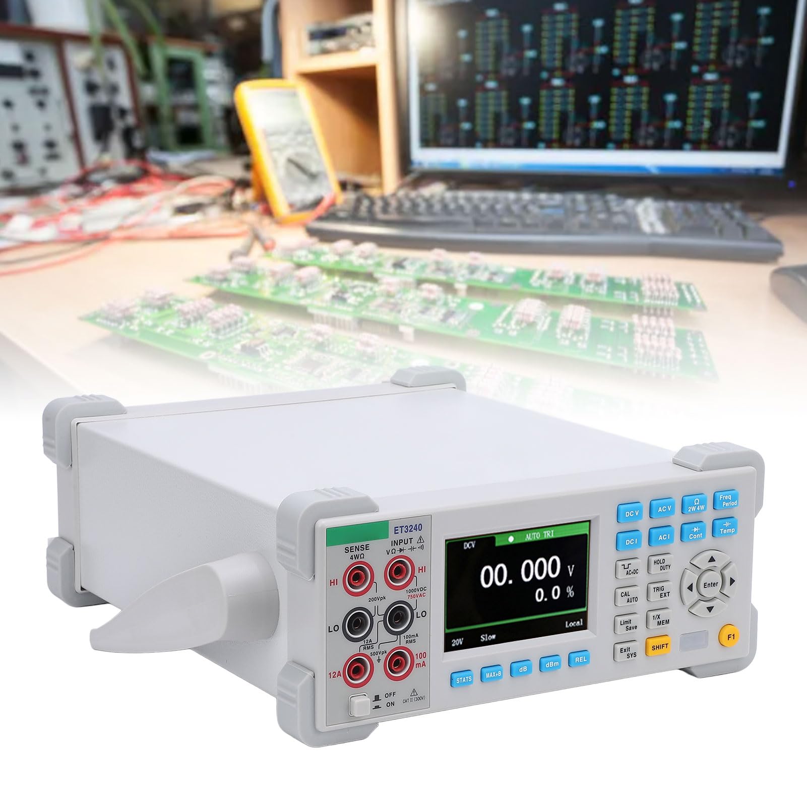ET3240 Desktop-Multimeter, Hochauflösende Anzeige, Wechselstrom, Gleichspannung, Strom, Widerstände, Kapazitätsmessung, 12 Einheiten (EU-Stecker 200V-240V)
