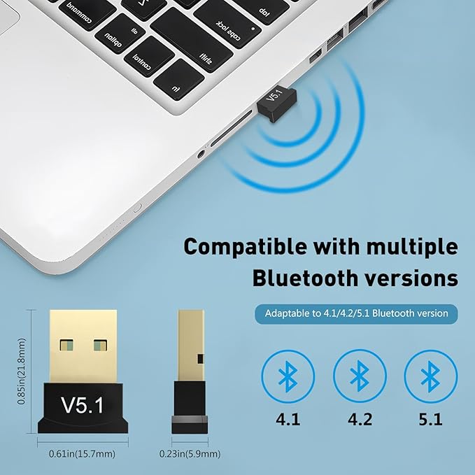 2 Pack Adaptador USB Bluetooth 5.1 EDR para PC Receptor-Transmisor miniatura 6