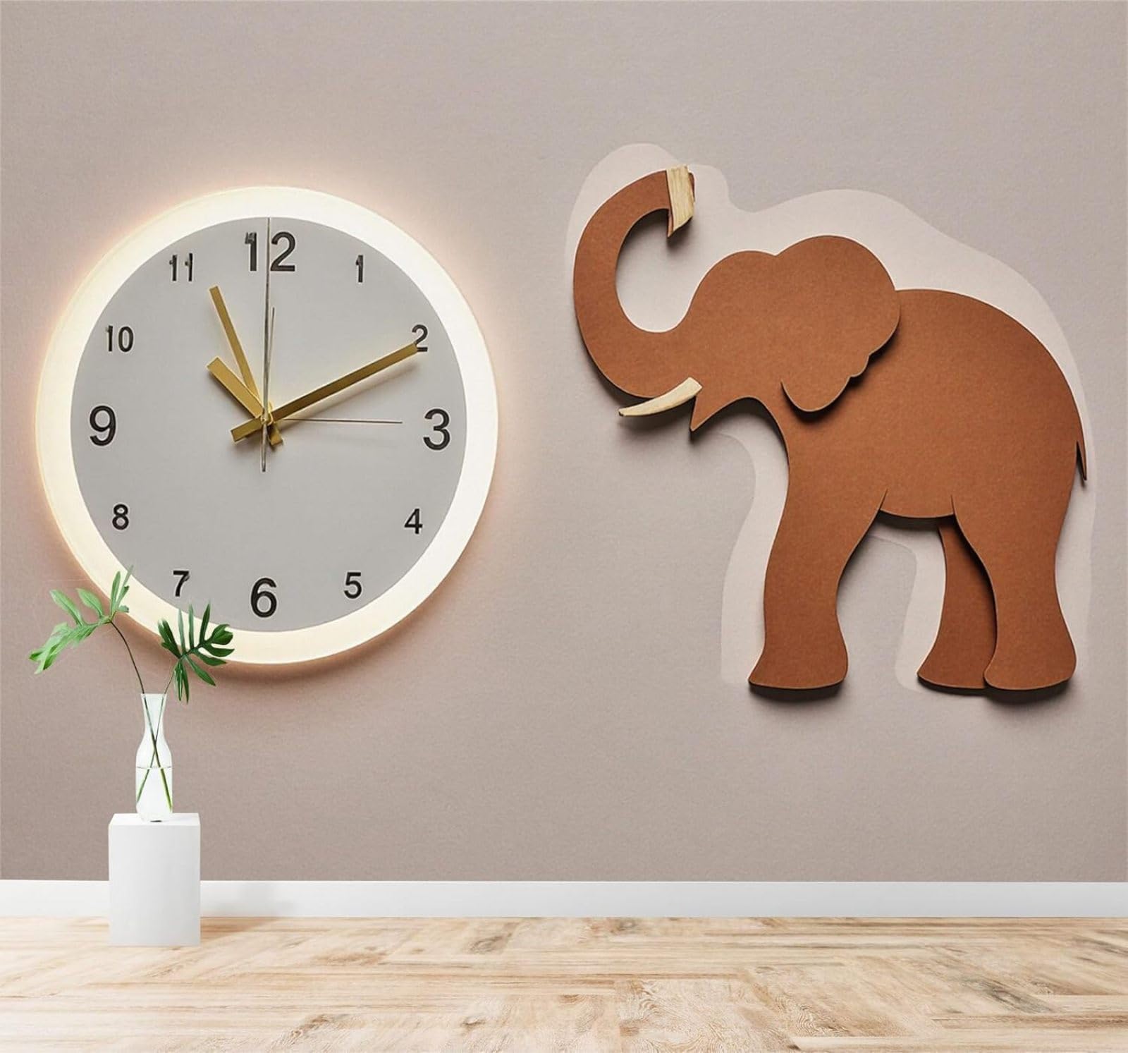 Tzxztt 150Cm×105Cm(B×H) Minimalist Style Wall Clock Brown Elephant Art Modern 3D Wallpaper Premium Textured Silk Neutral Tones Material Ideal For Living Room Bedroom-150Cm×105Cm