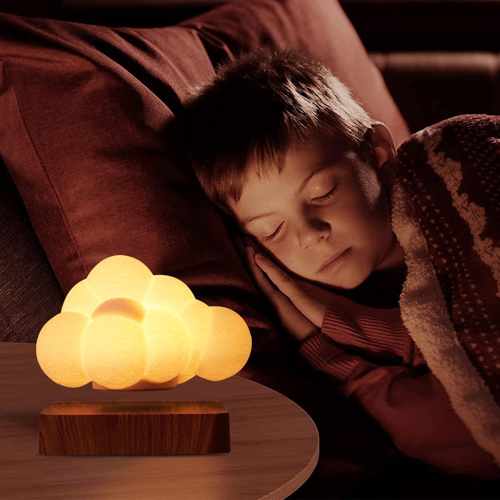 ele ELEOPTION Lampada A Levitazione Magnetica 3D,Lampada A Nuvola, 3 Colori Sfumati Regolabili Con Base In Legno,Adatta Per Regali Di Decorazione Della Camera Dei Bambini (Colore Legno Scuro)